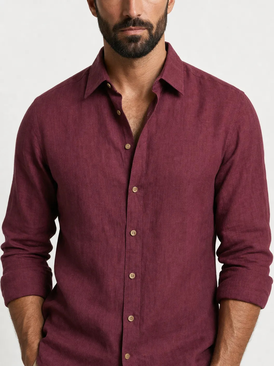 Leonina Linen Shirt — Burgundy