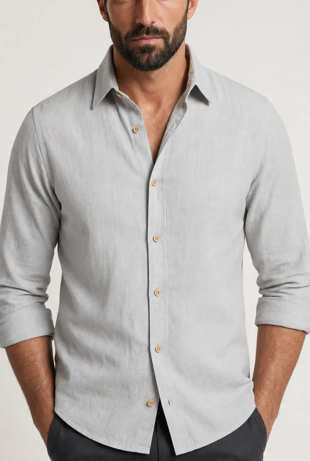 Leonina Linen Shirt — Light Gray