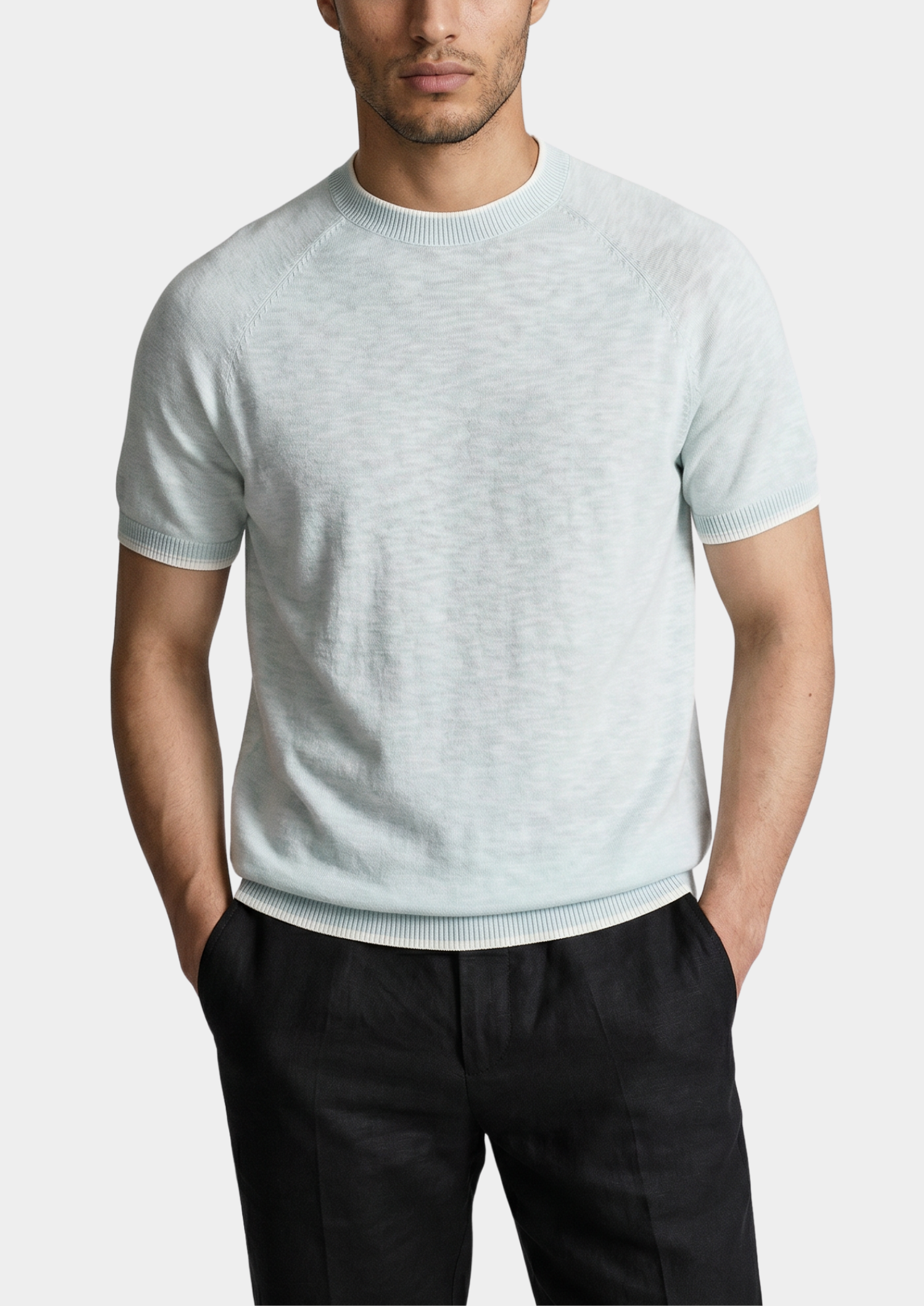 Camiseta Capri Linho Contraste Azul Gelo