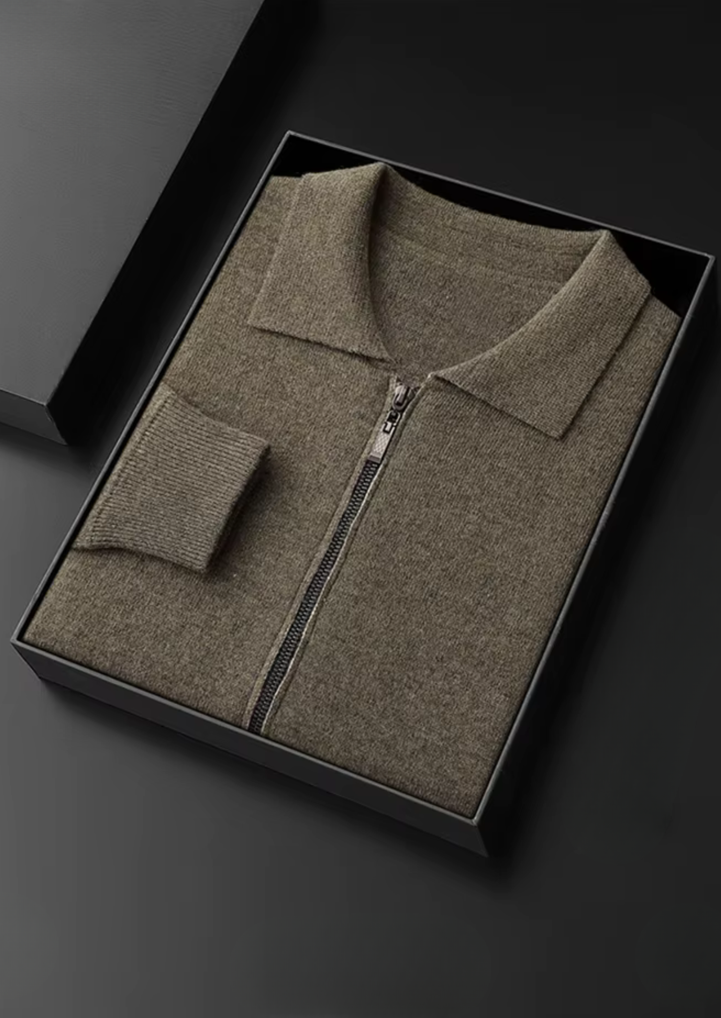 Cardigã Polo com Zíper em Lã Merino Extra-Fina Pura