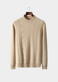 Suéter Gola Alta Jacquard em Lã Merino Extrafina