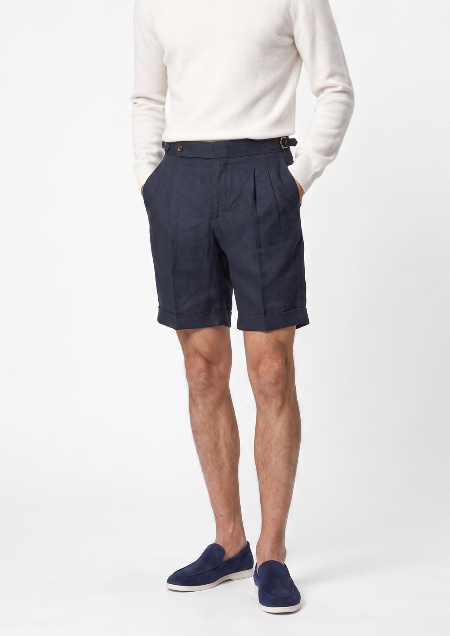 Shorts SEASIDE Plissado de Linho Azul Marinho