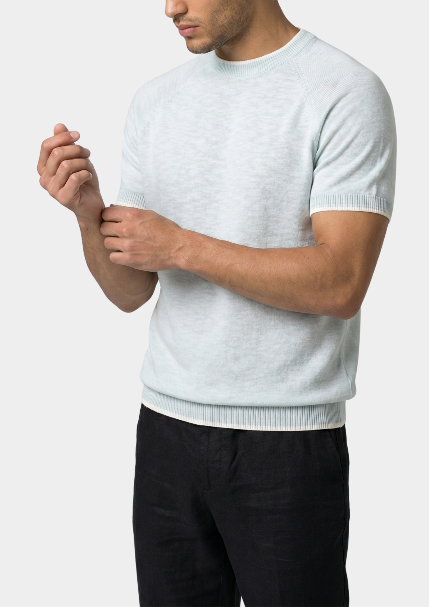 Camiseta Capri Linho Contraste Azul Gelo