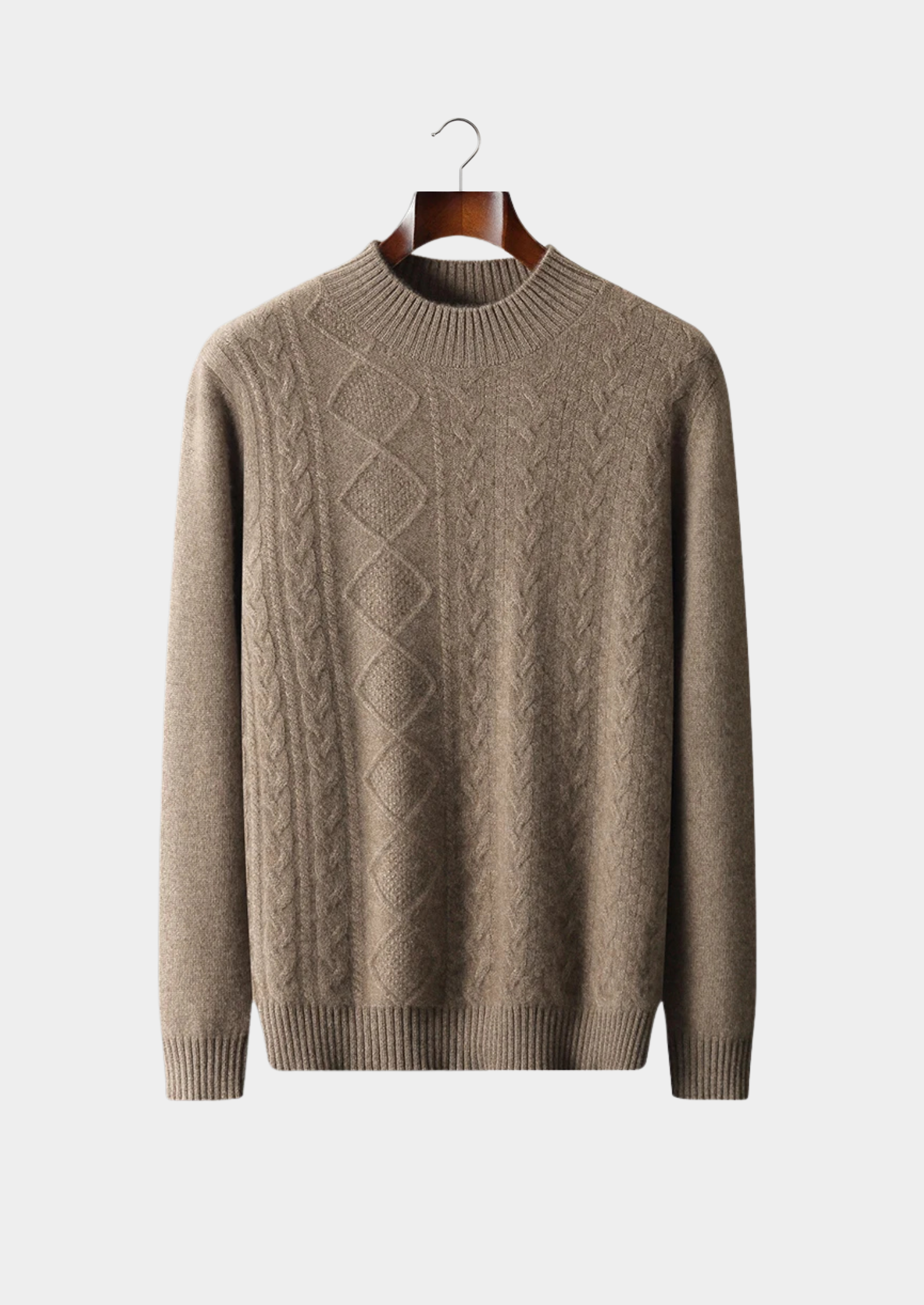Suéter Gola Alta Jacquard em Lã Merino Extrafina