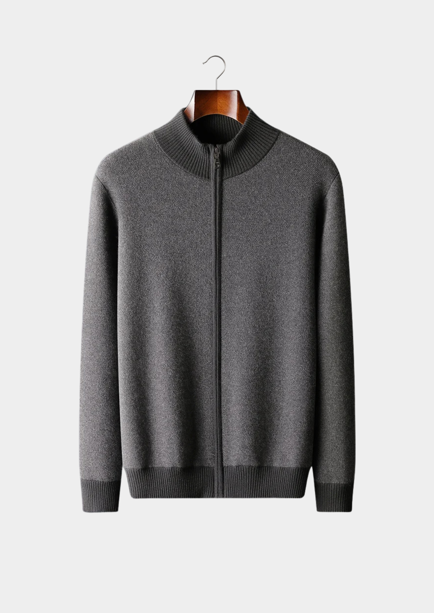 Cardigan com Zíper Jacquard em Caxemira Premium