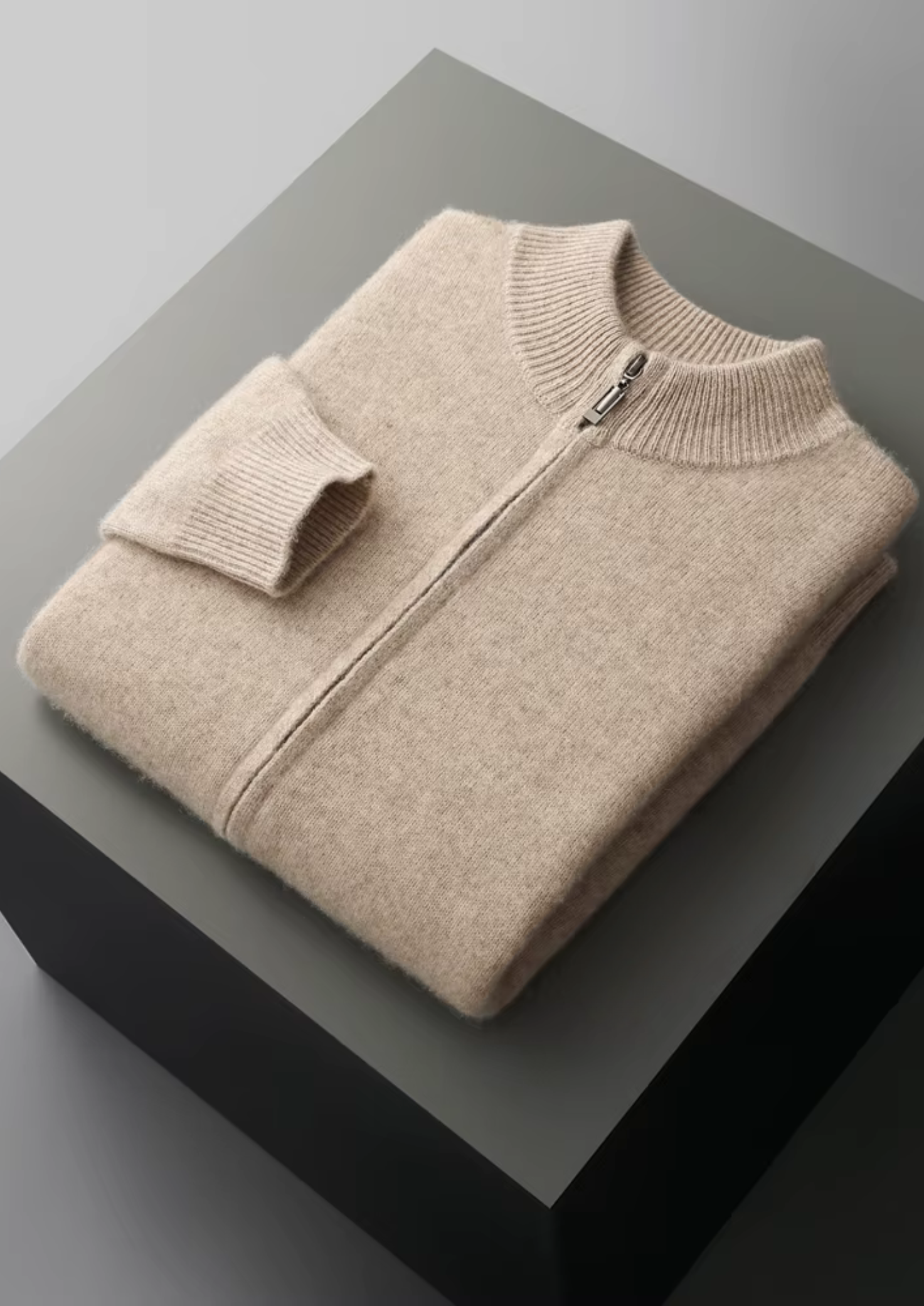 Cardigan com Zíper em Lã Merino Extrafina Pura