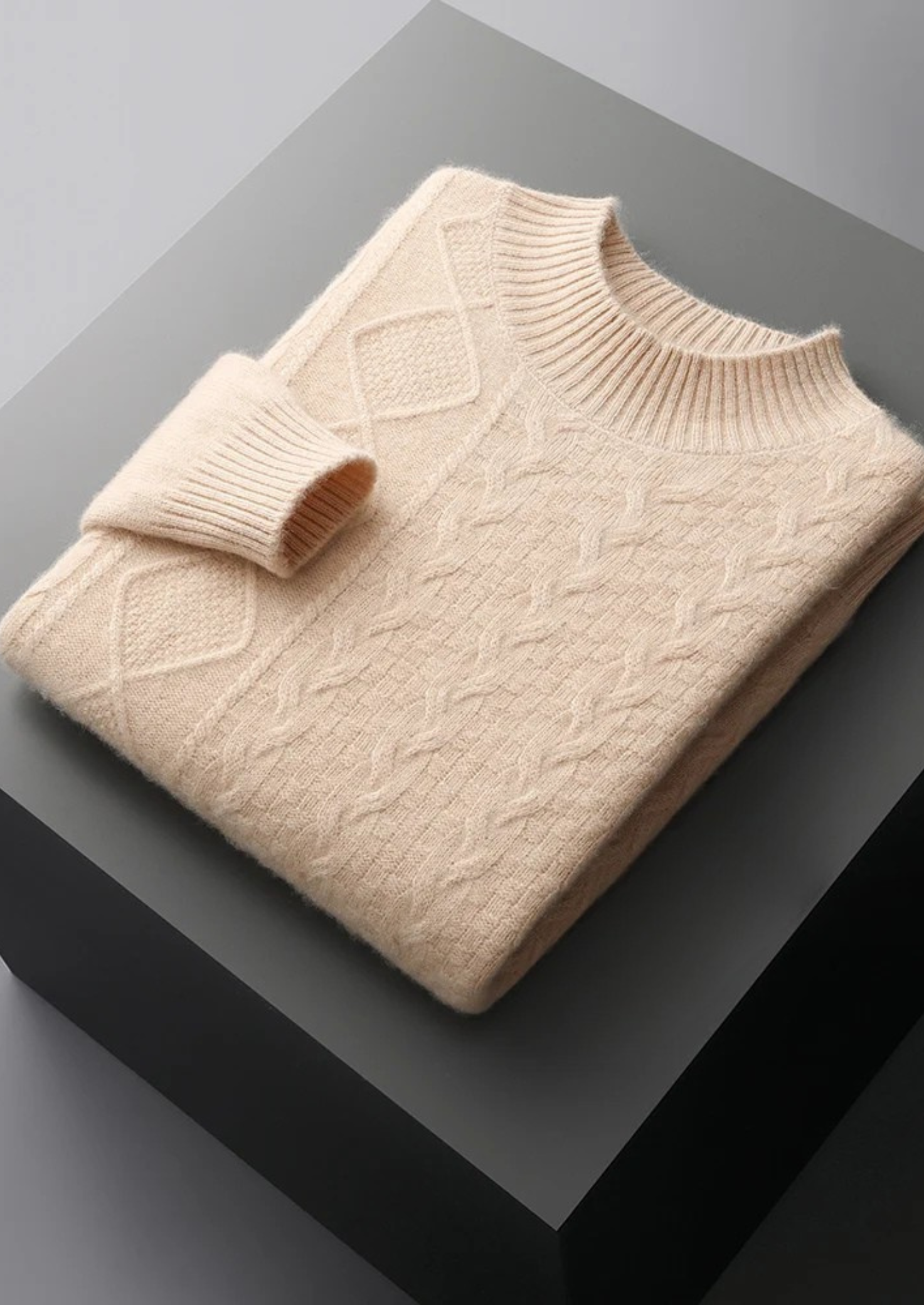Suéter Gola Alta Jacquard em Lã Merino Extrafina