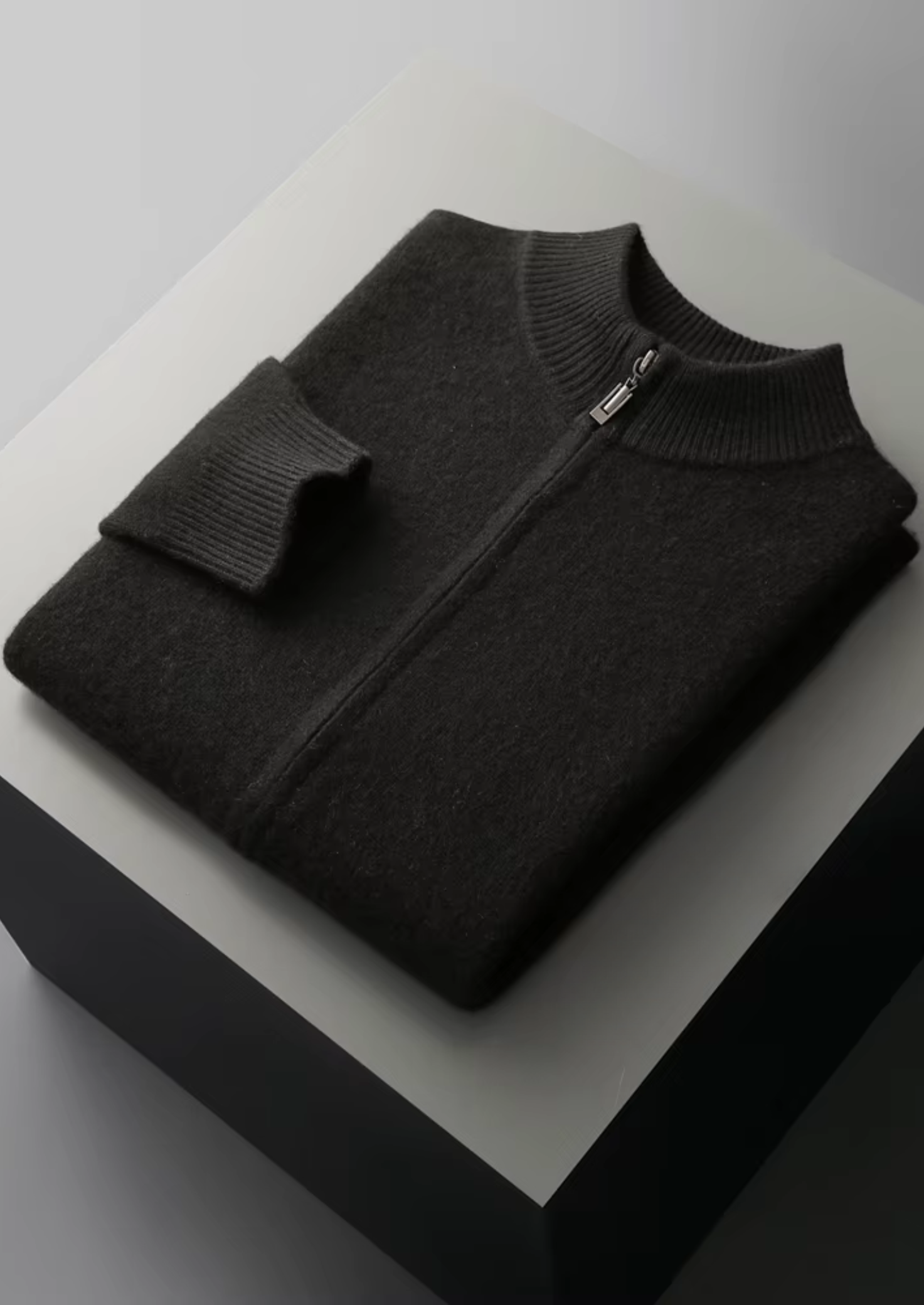 Cardigan com Zíper em Lã Merino Extrafina Pura