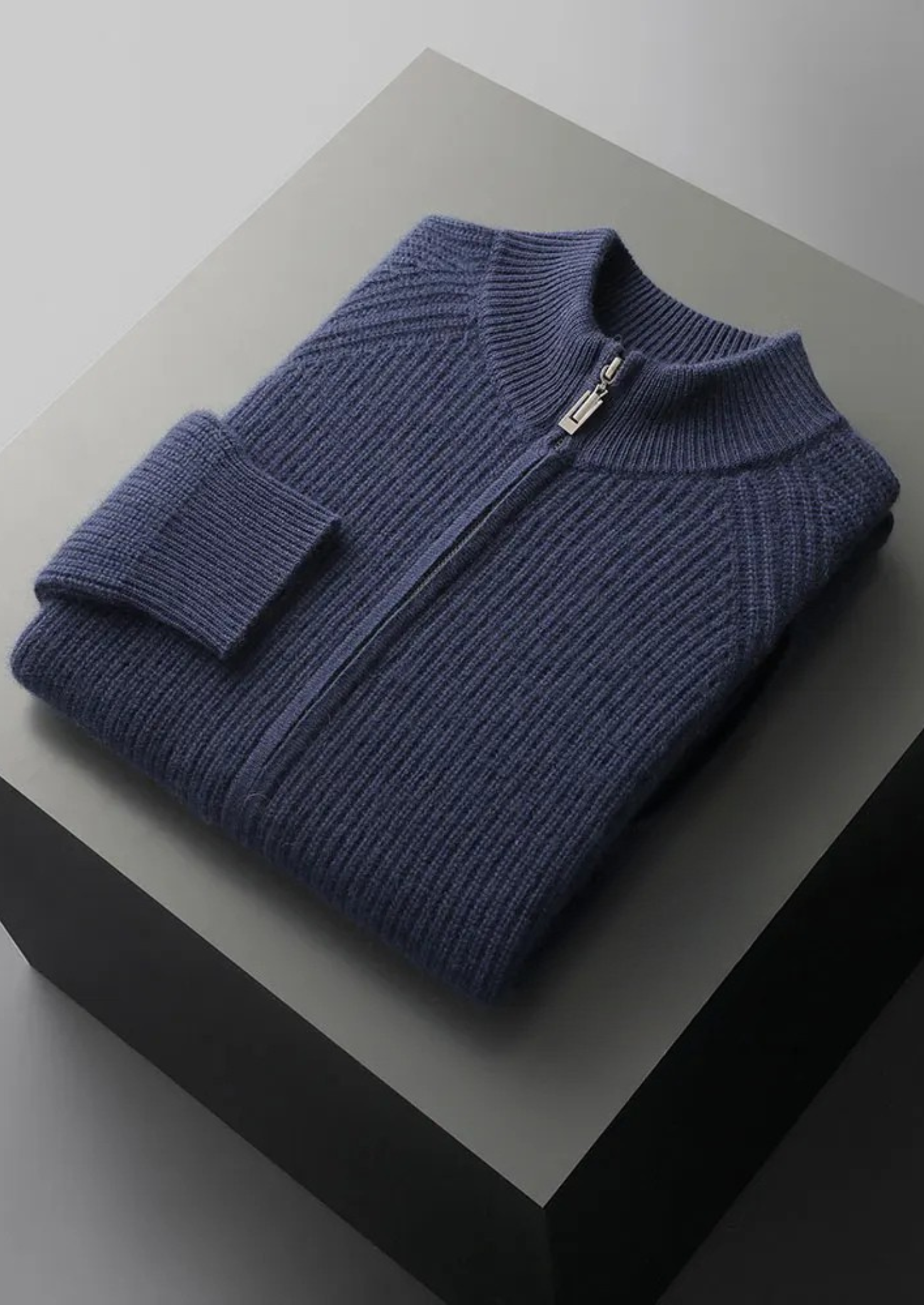 Cardigan Canelado em Caxemira Premium