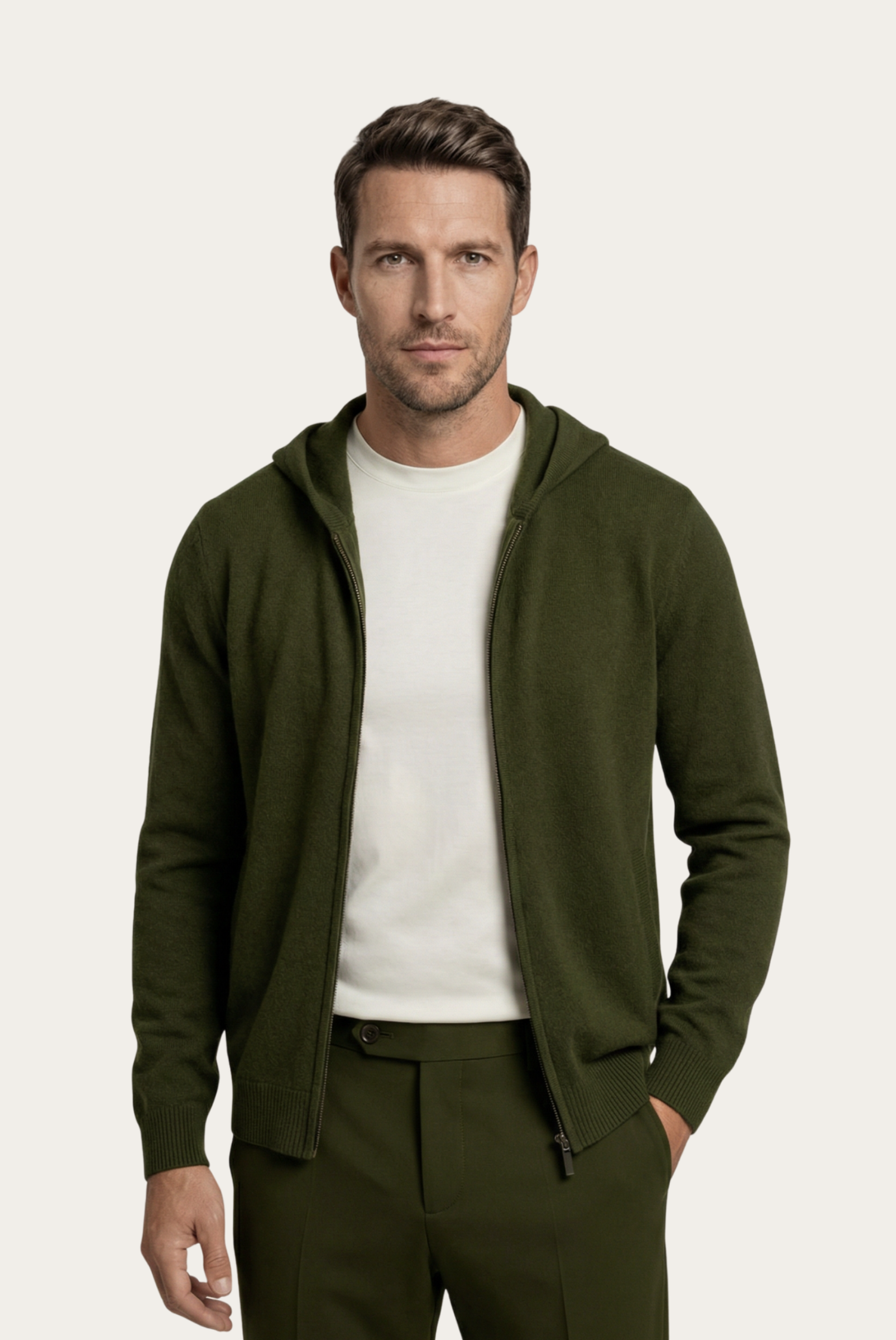 Colete Premium de Cashmere Verde-Oliva