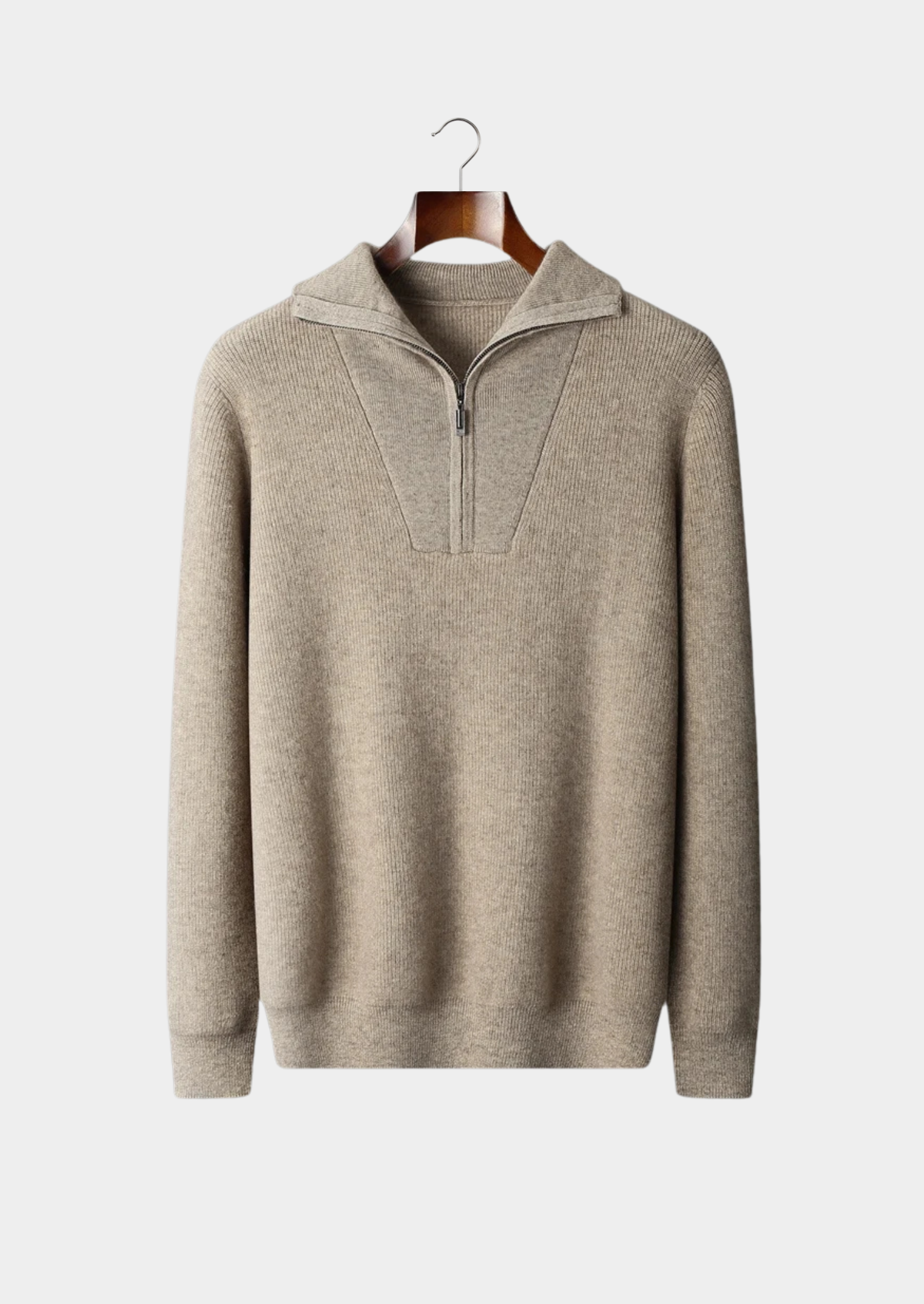 Suéter Premium em Cashmere Canelado com Meio Zíper