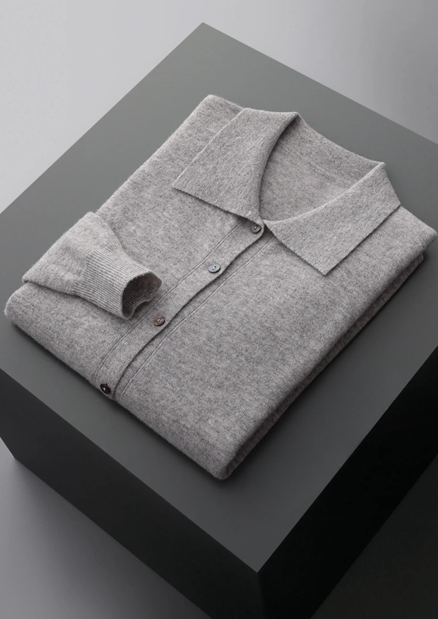 Cardigã Polo em Lã Merino Extrafina Pura