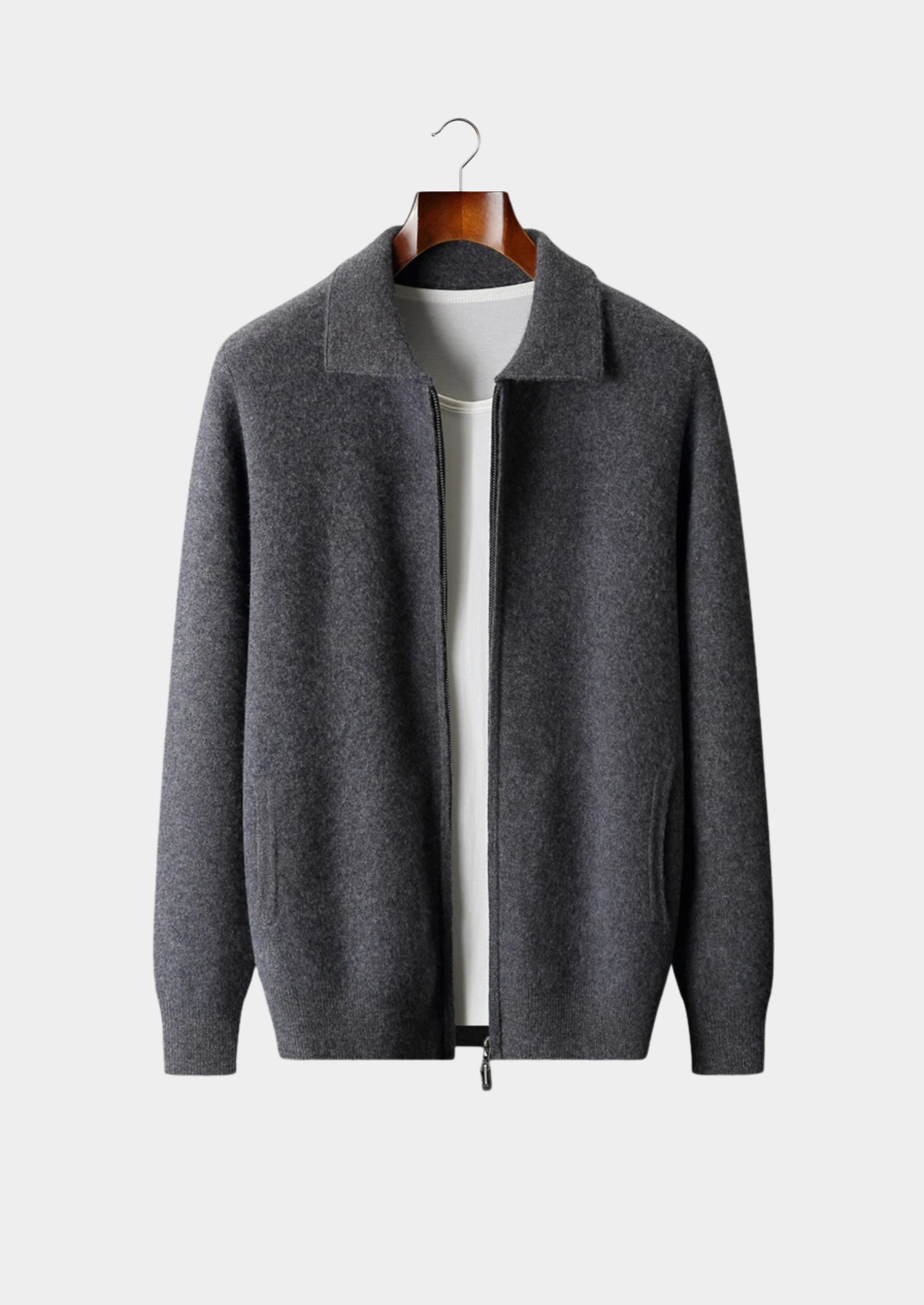 Cardigan Polo com Zíper em Cashmere Premium