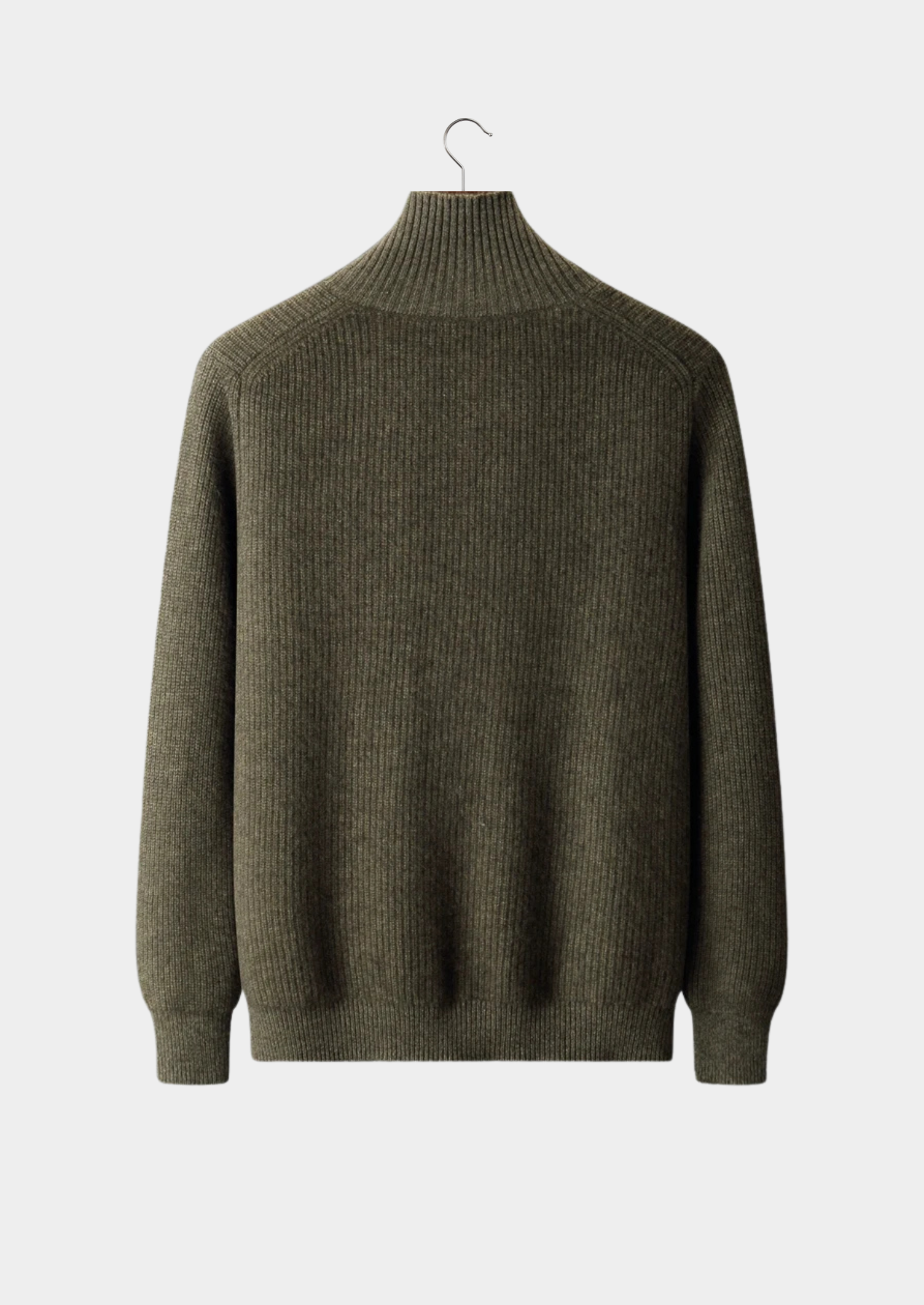 Cardigã Premium em Cashmere com Tricô Canelado e Gola Alta