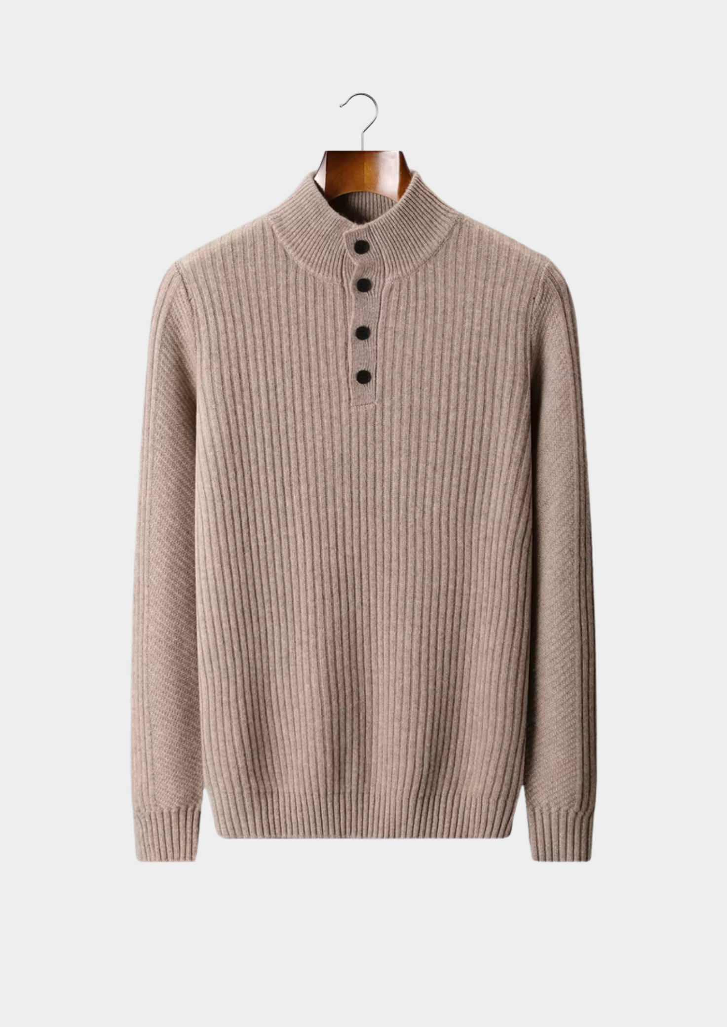 Suéter Henley Canelado em Lã Merino Extrafina