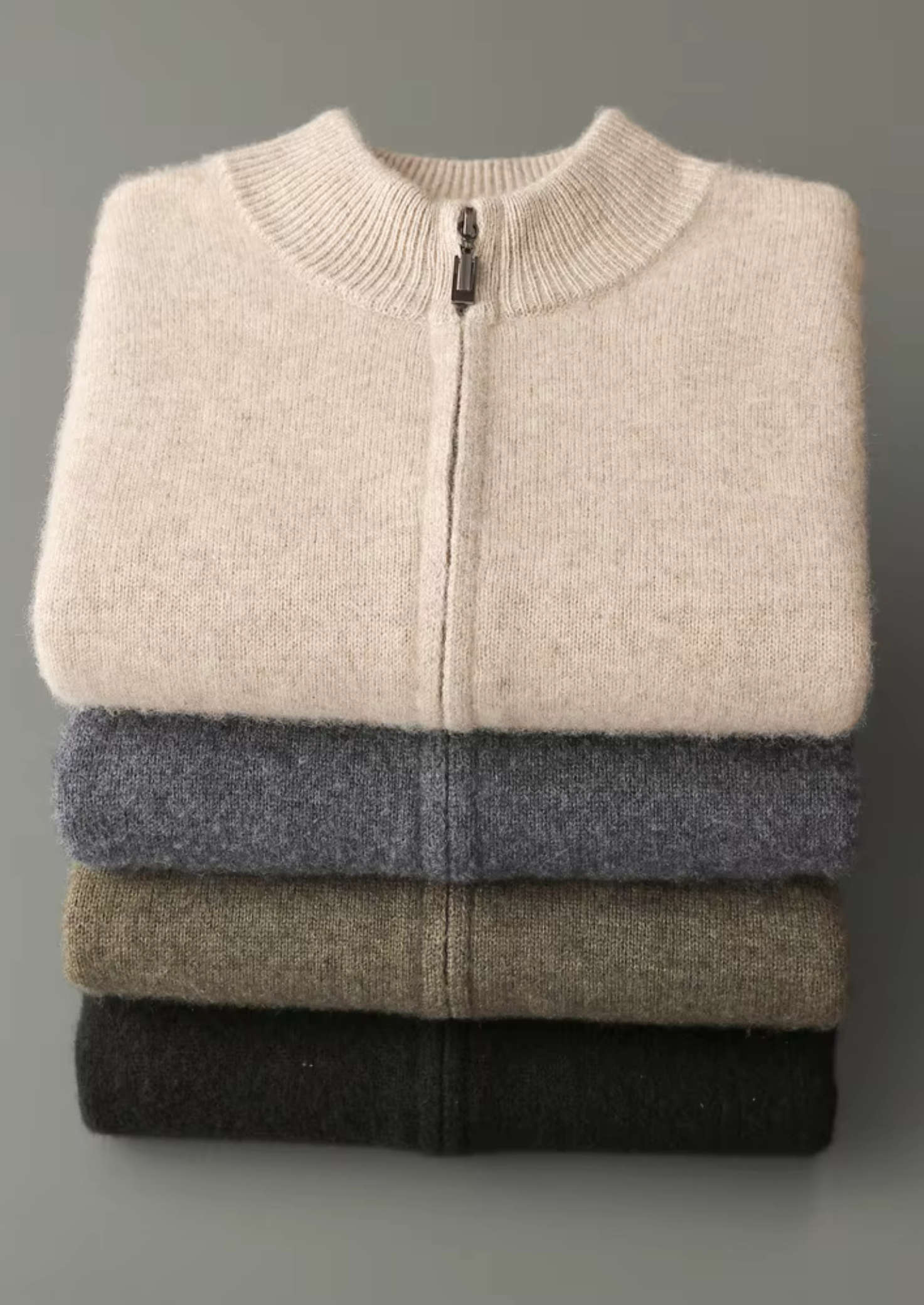Cardigan com Zíper em Lã Merino Extrafina Pura