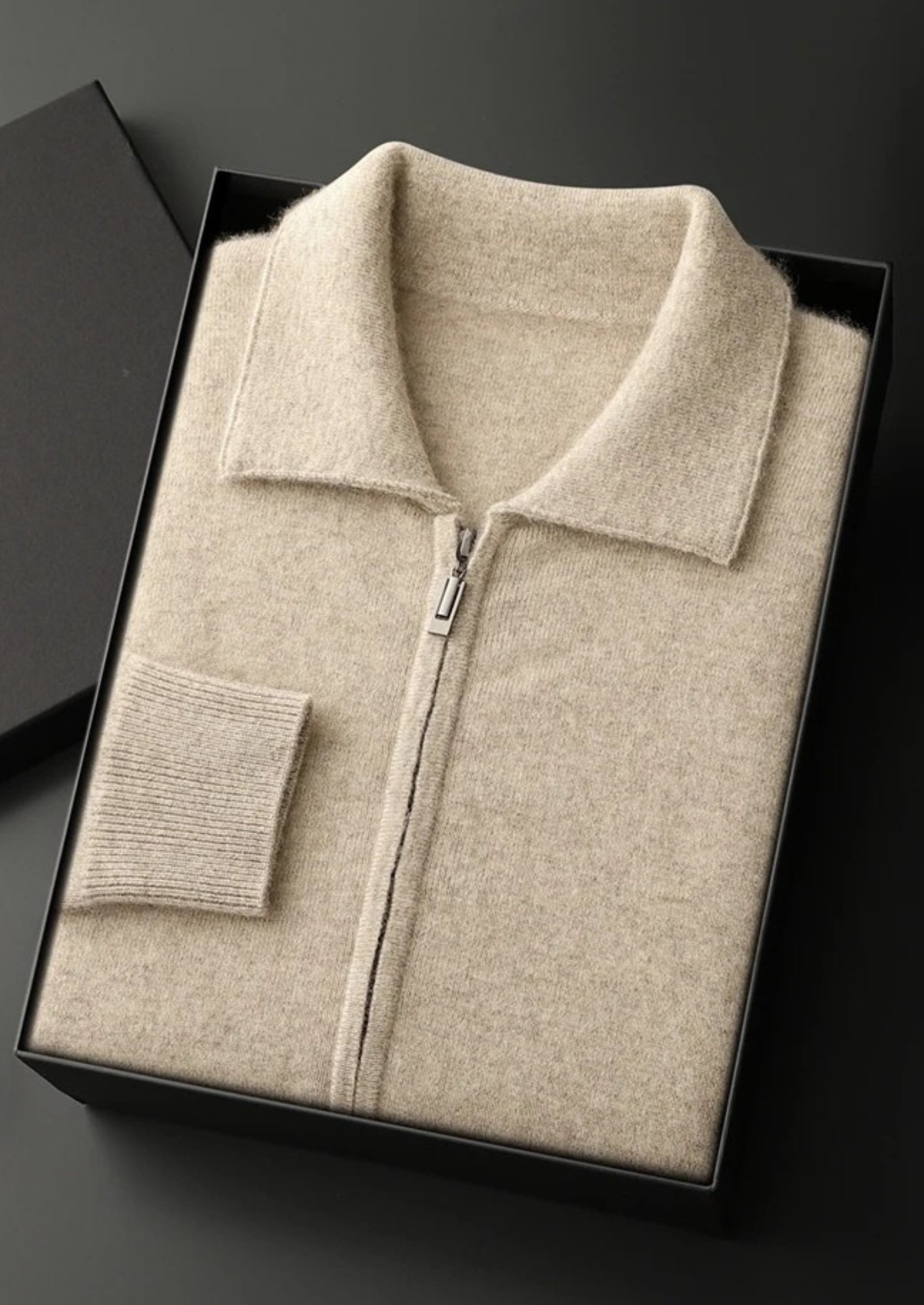 Cardigan Polo com Zíper em Cashmere Premium