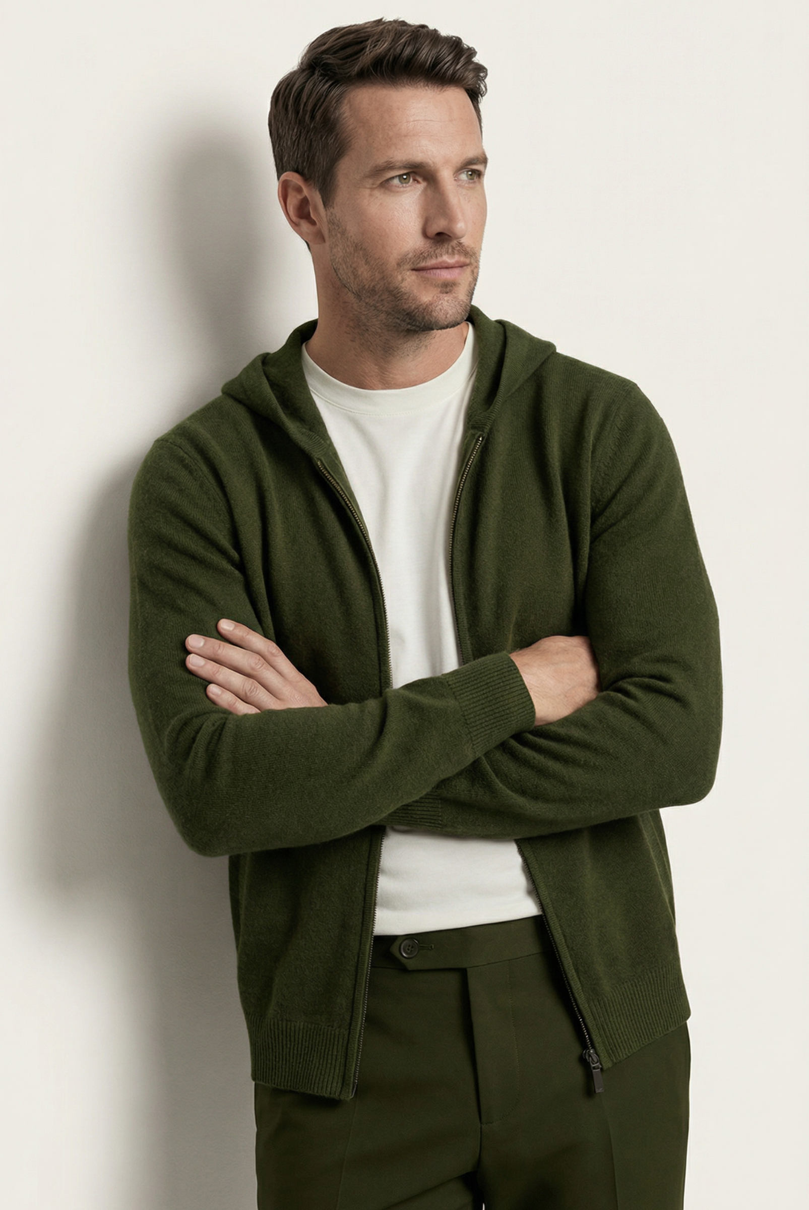 Colete Premium de Cashmere Verde-Oliva