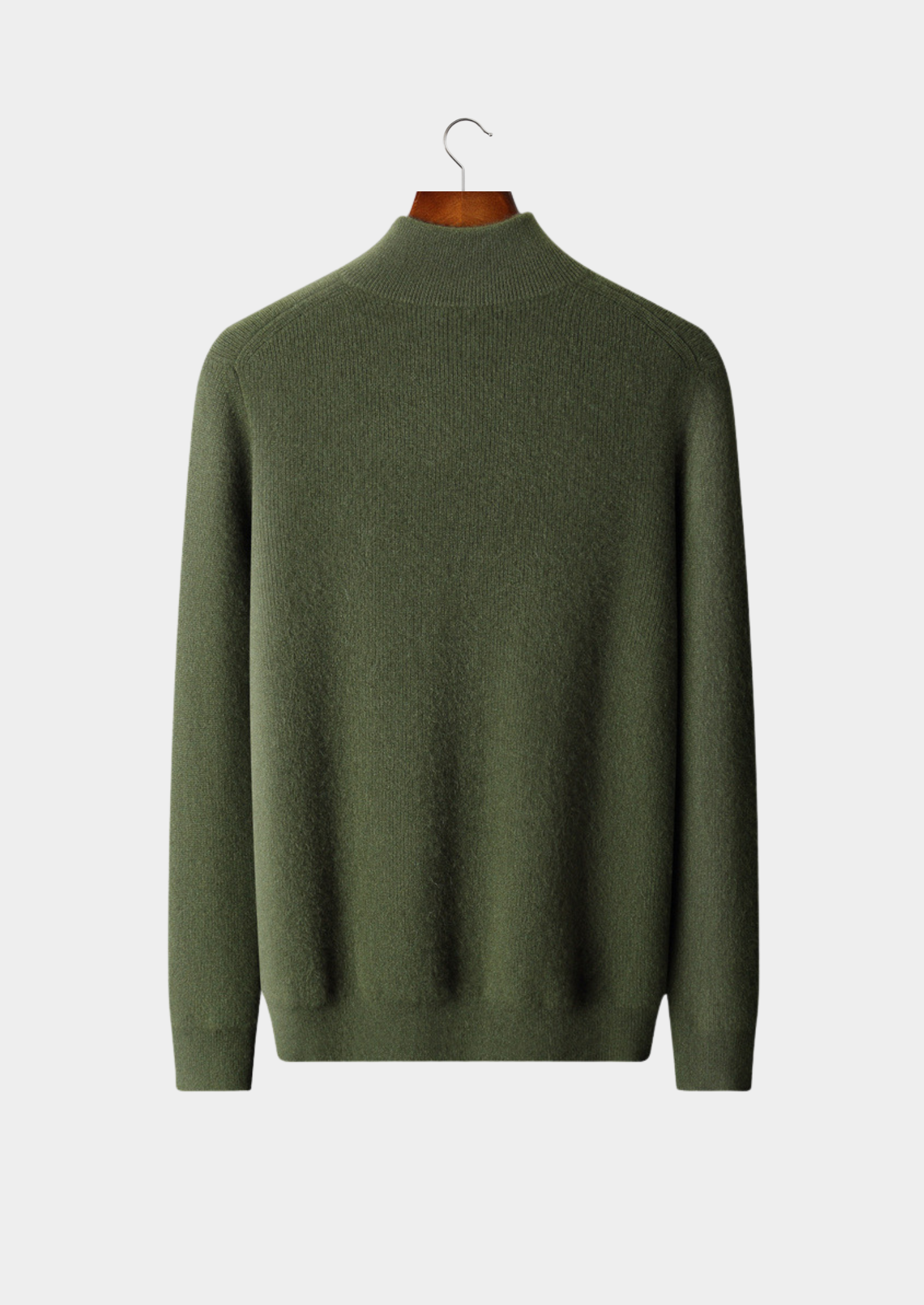 MEIO ZÍPER CANELADO EM CASHMERE PURO VERDE OLIVA