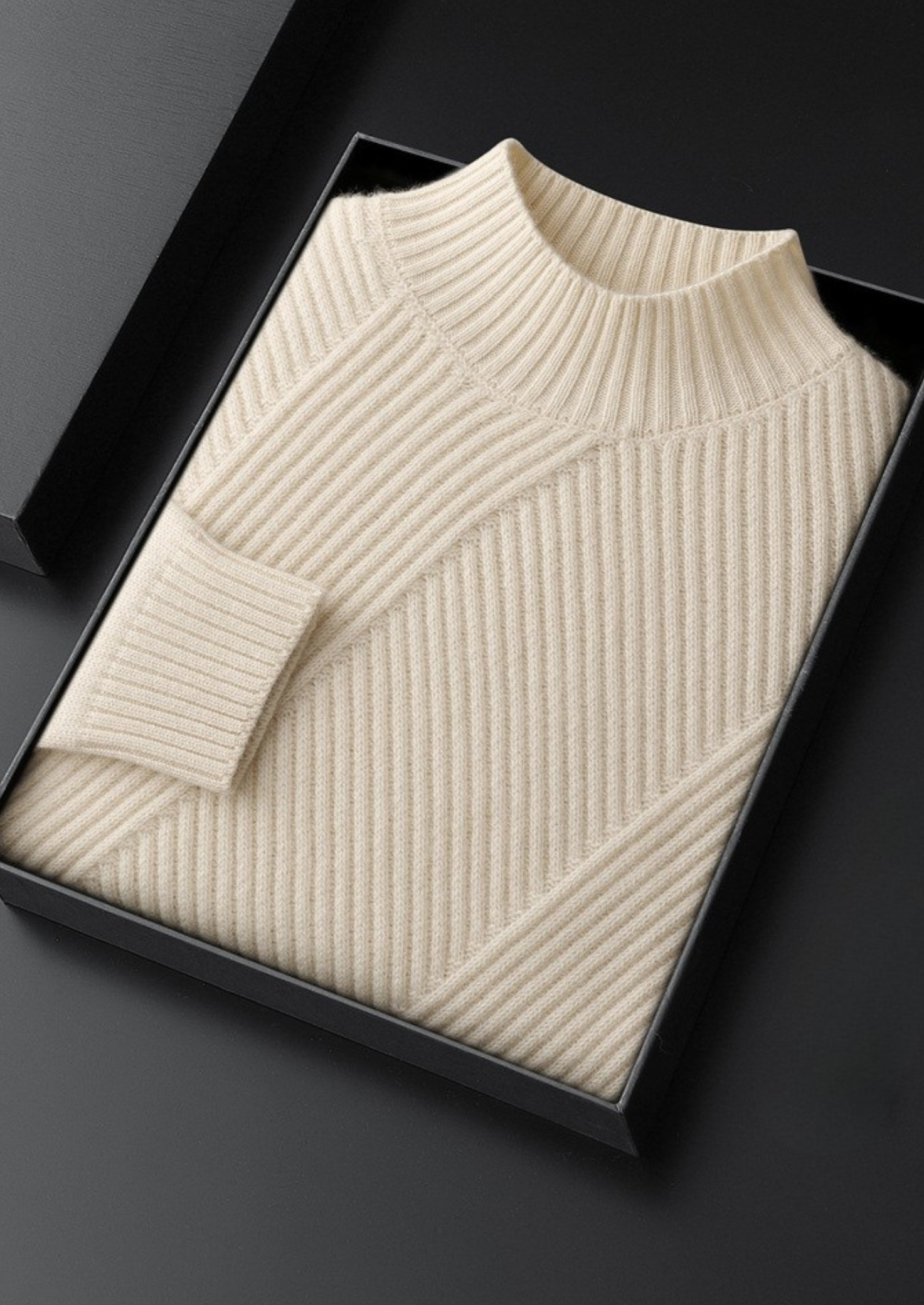 Suéter Gola Alta Estampado Puro Cashmere Marfim