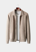 Cardigan Polo com Zíper em Lã Merino Extrafina Pura