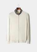 Cardigan com Zíper Bicolor em Lã Merino Extrafina