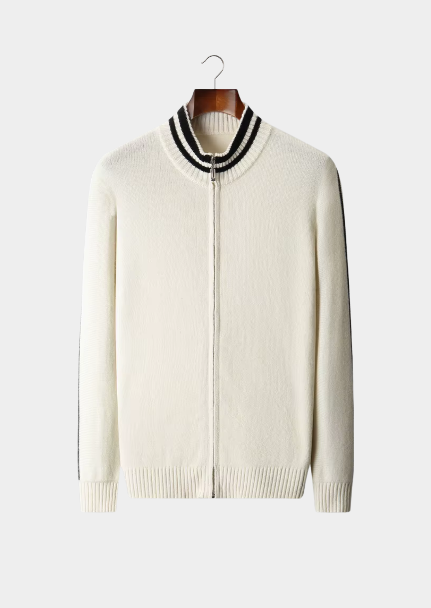 Cardigan com Zíper Bicolor em Lã Merino Extrafina
