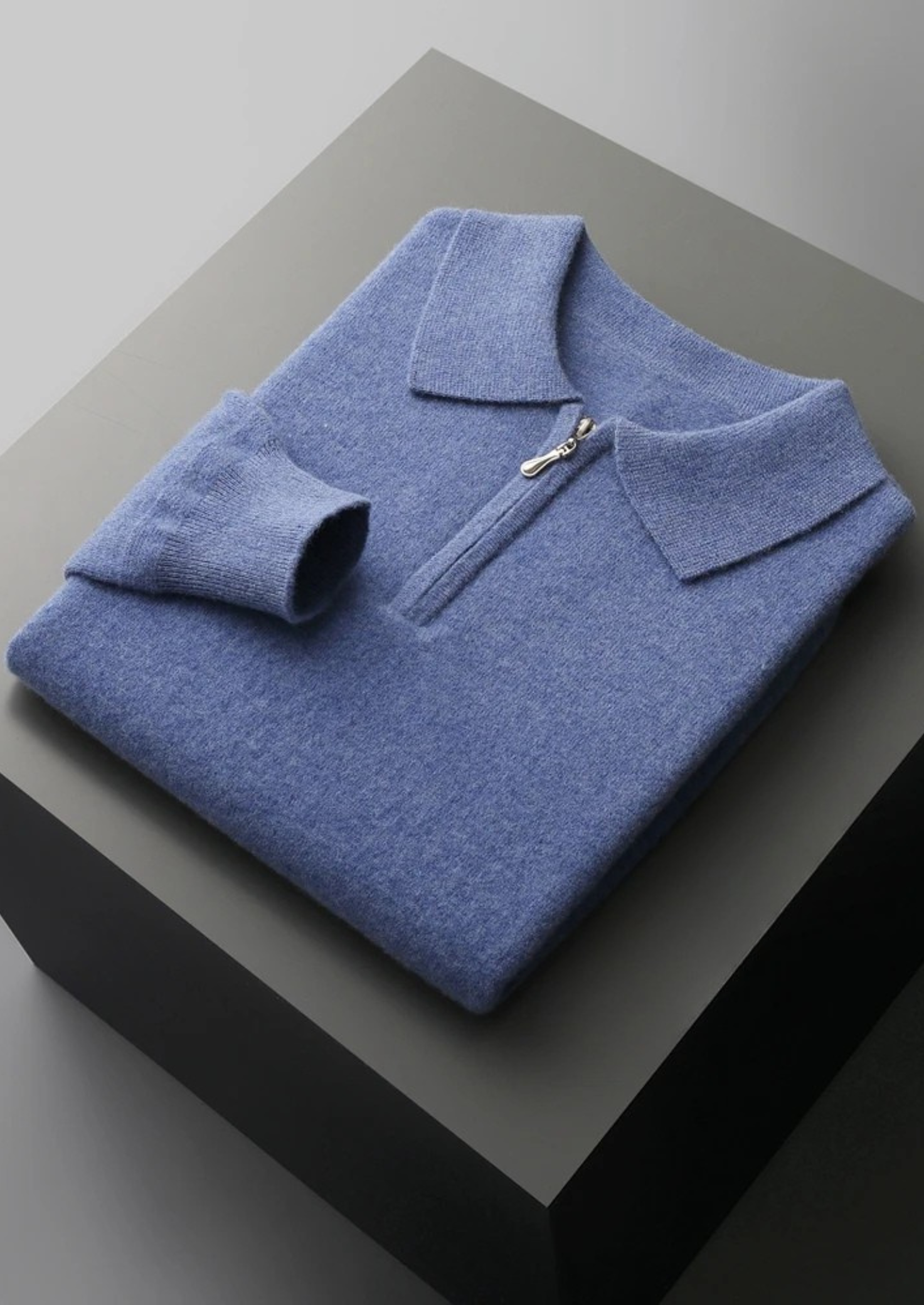 Polo Meio Zíper em Lã Merino Extrafina Pura