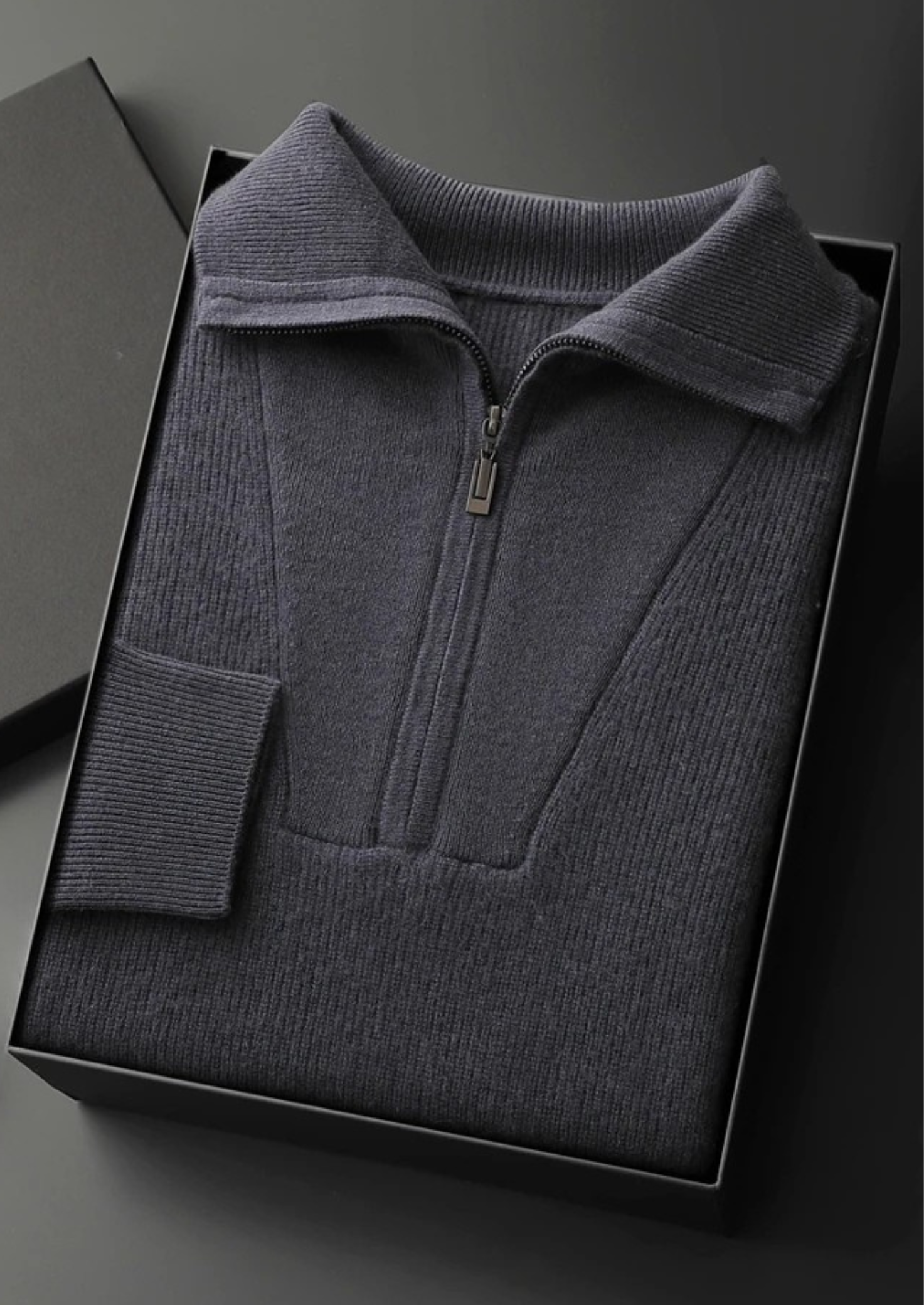 Suéter Premium em Cashmere Canelado com Meio Zíper