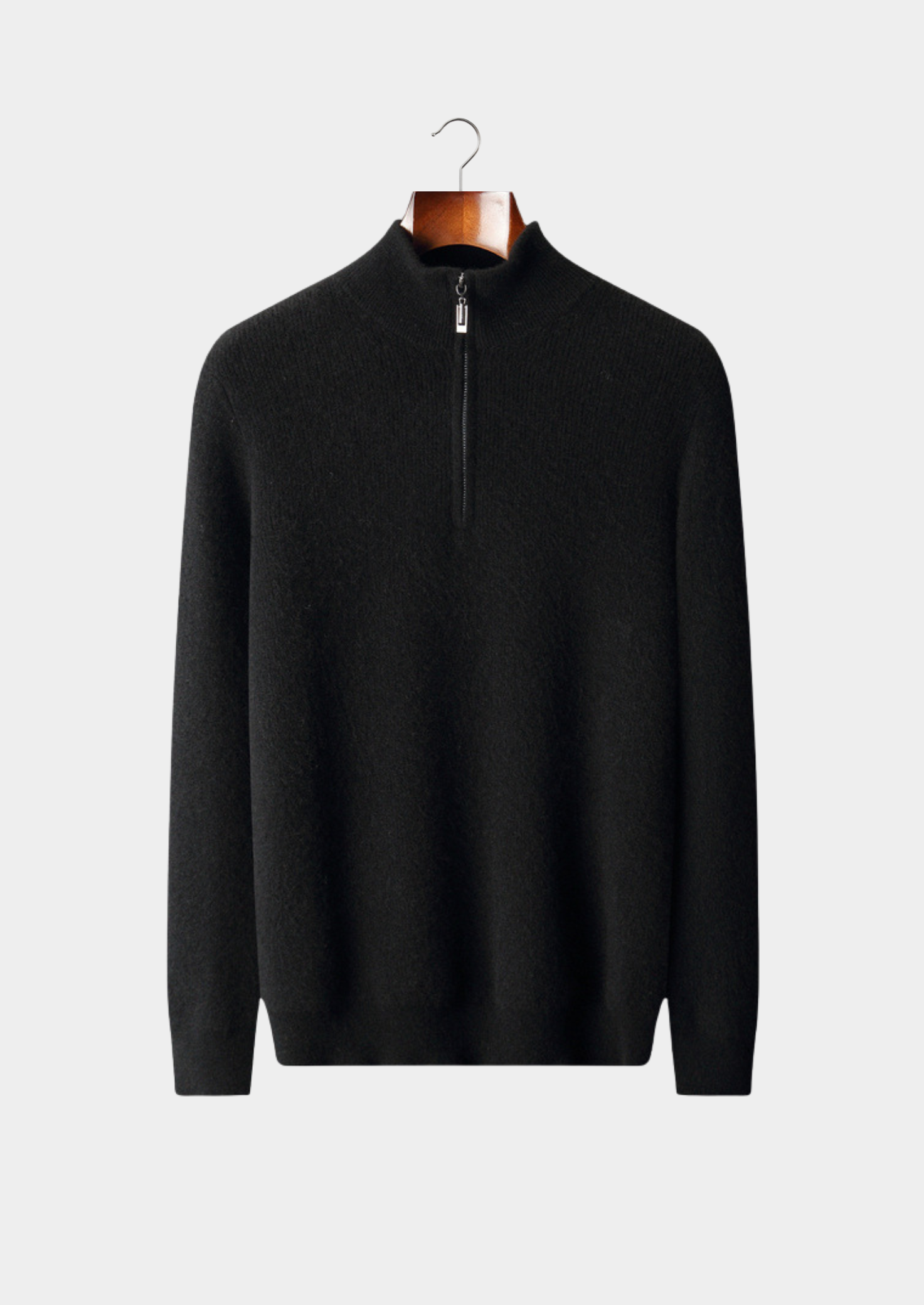 MEIO ZÍPER CANELADO EM CASHMERE PURO PRETO