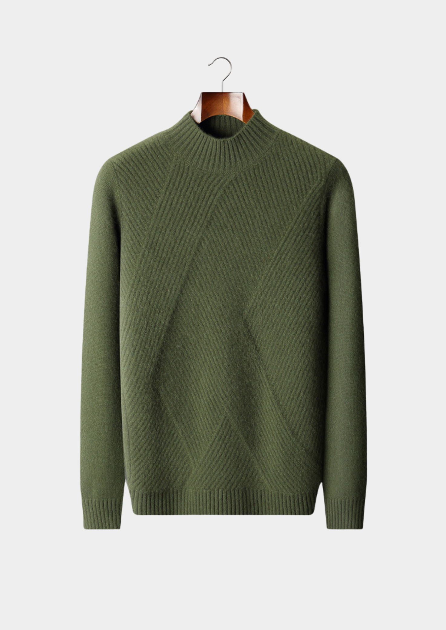 Suéter Gola Alta Estampado Puro Cashmere Verde Oliva