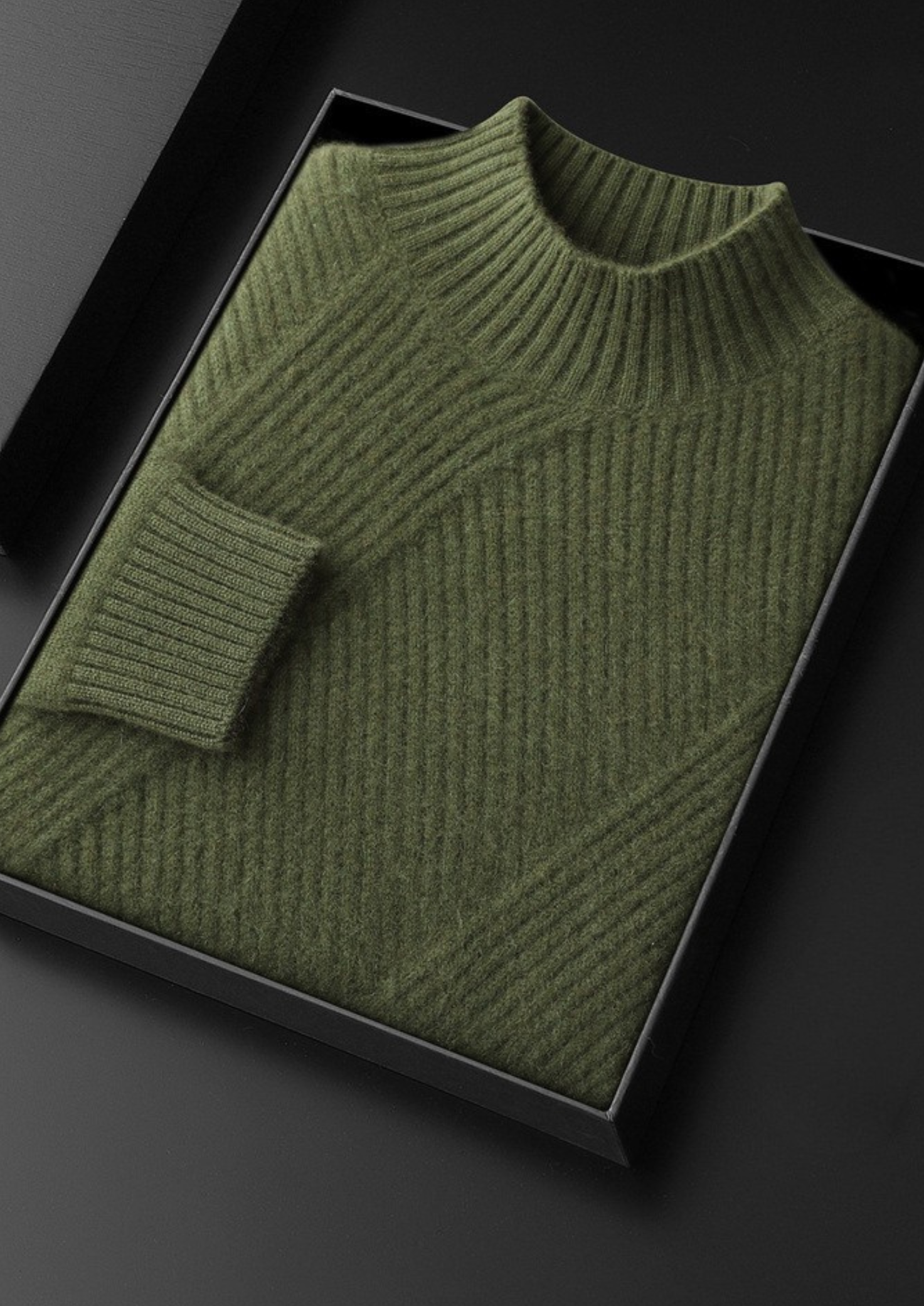 Suéter Gola Alta Estampado Puro Cashmere Verde Oliva