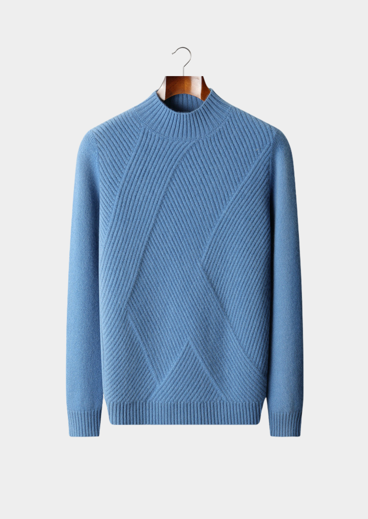 Suéter Gola Alta Estampado Puro Cashmere Azul Celeste