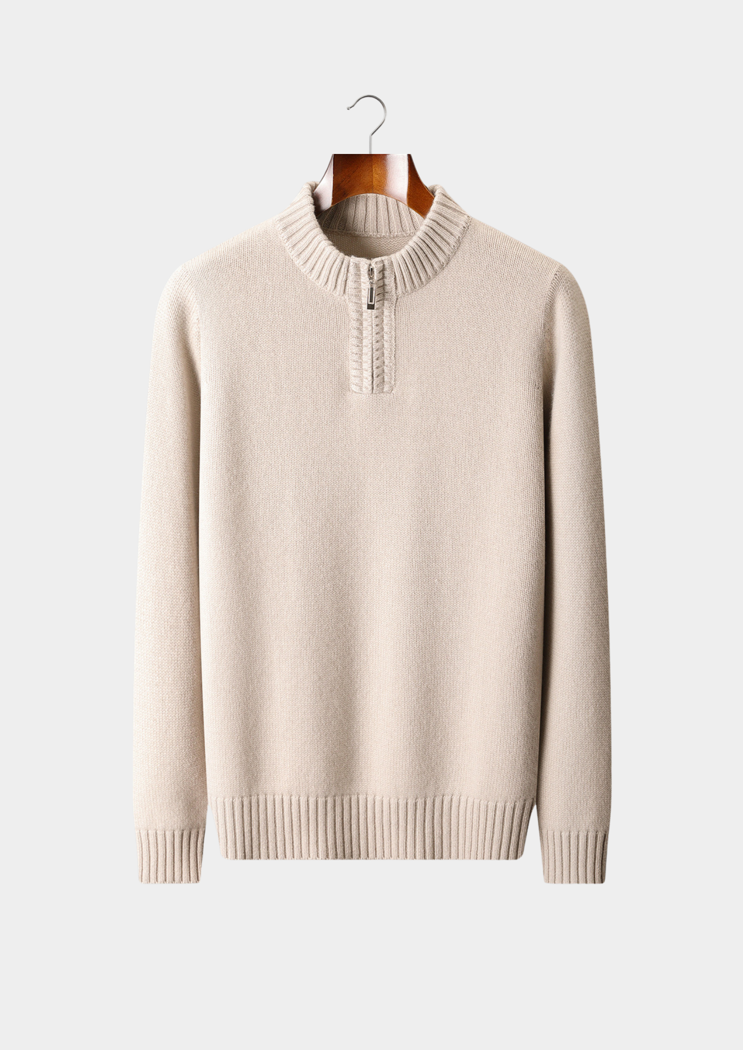 SUÉTER MEIO ZÍPER EM CASHMERE PURO BRANCO GELO