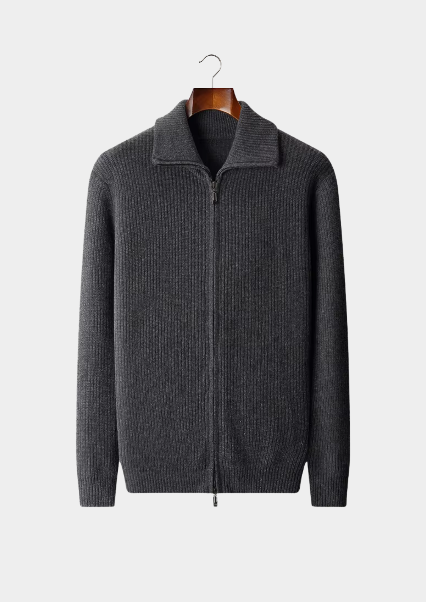 Cardigan de Lã Merino Extrafina com Gola Funil e Zíper Duplo