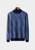 Suéter Gola Alta Bicolor Estampado em Lã Merino Extrafina Pura