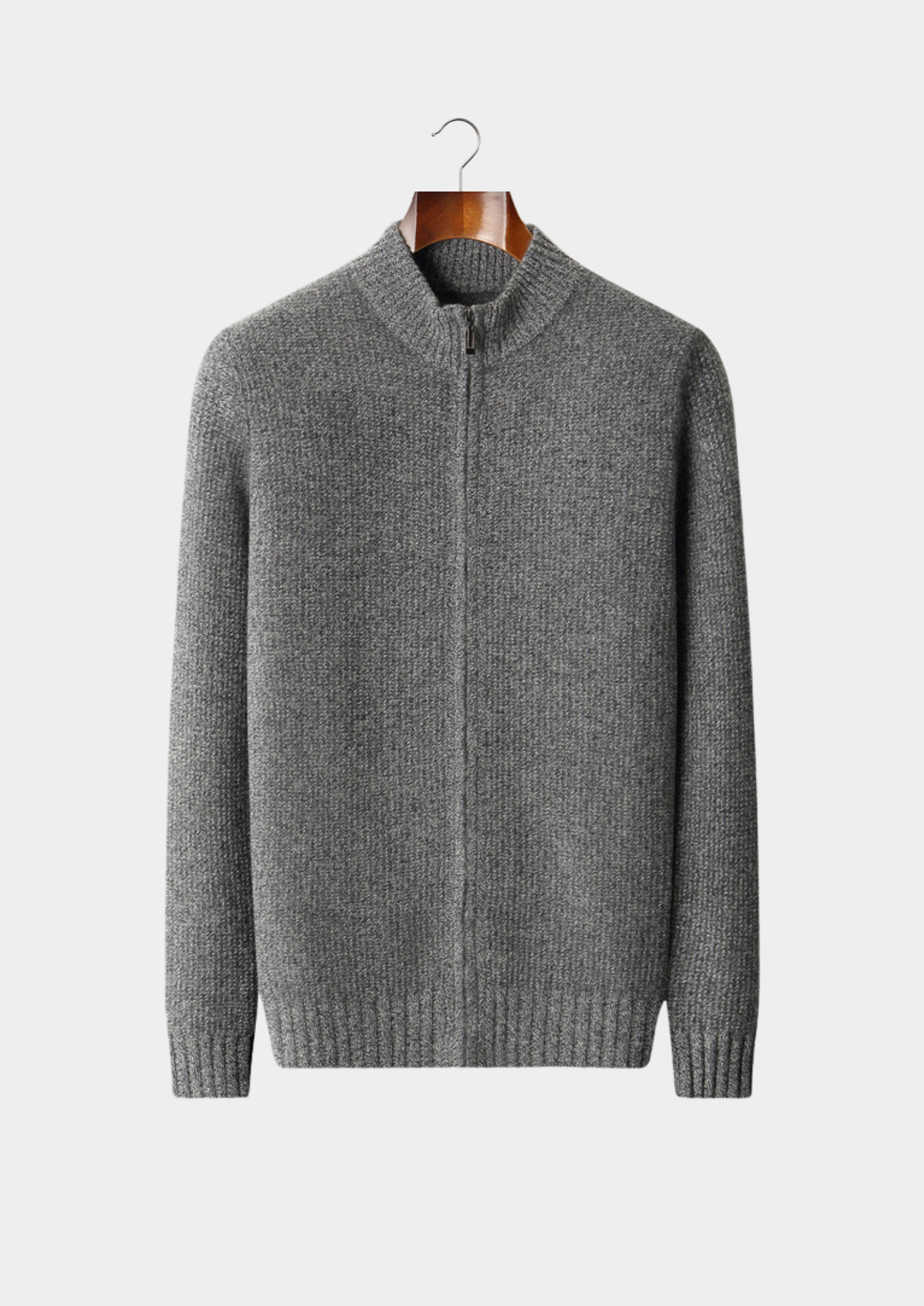Cardigã Canelado com Zíper Puro Cashmere Cinza