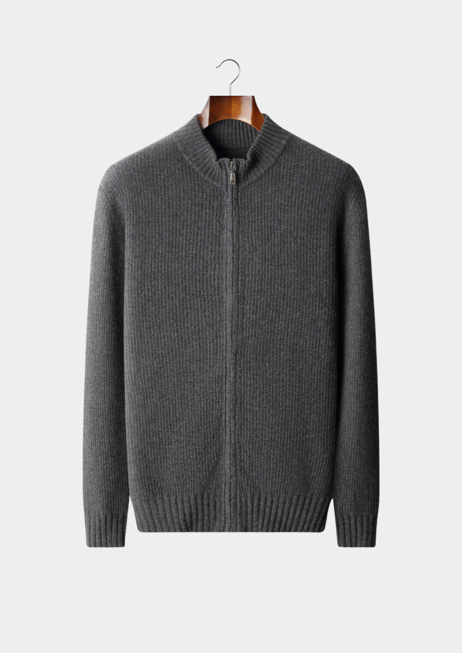 Cardigã Canelado com Zíper Puro Cashmere Cinza Escuro