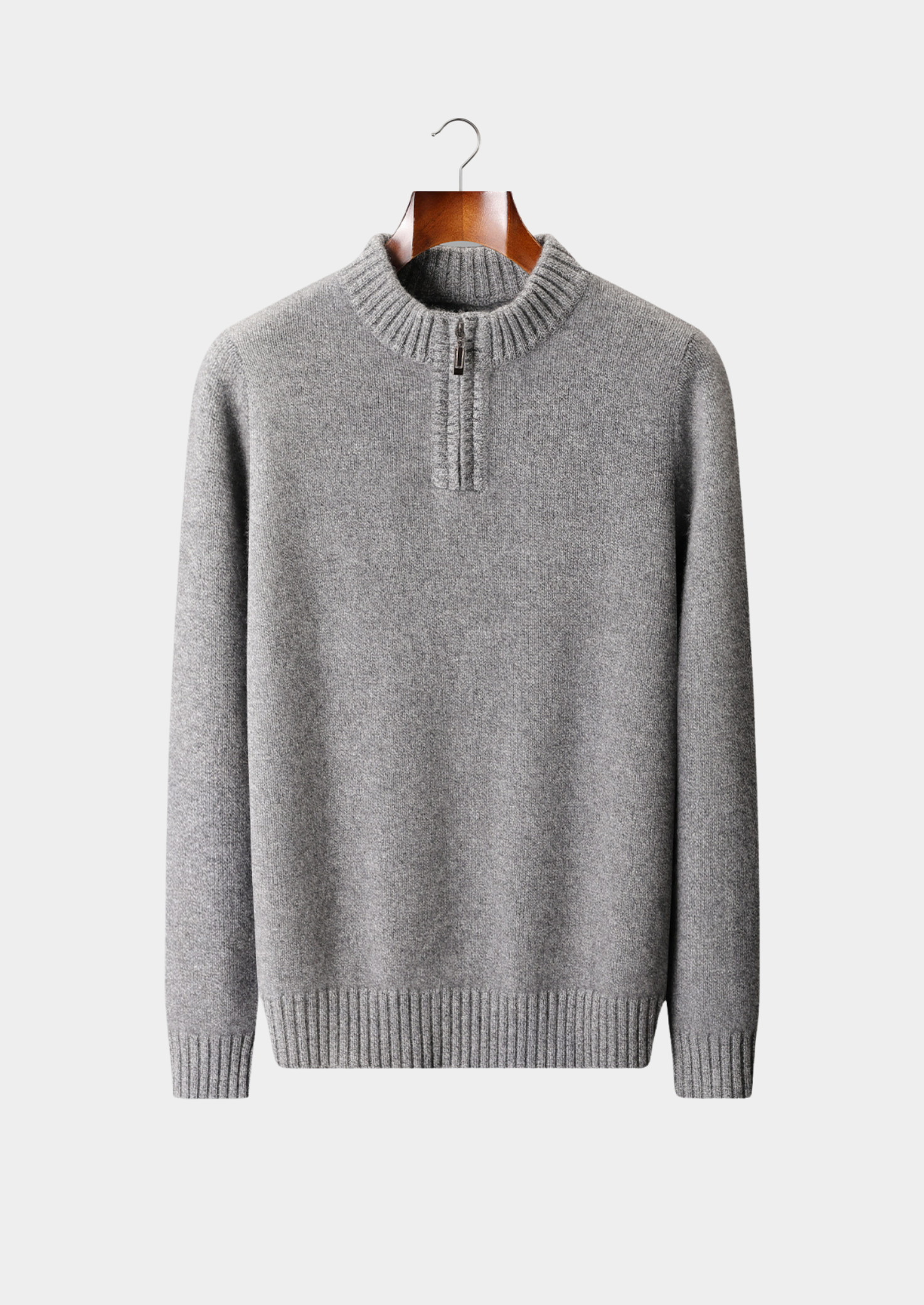 Suéter Meio Zíper Puro Cashmere Cinza Claro