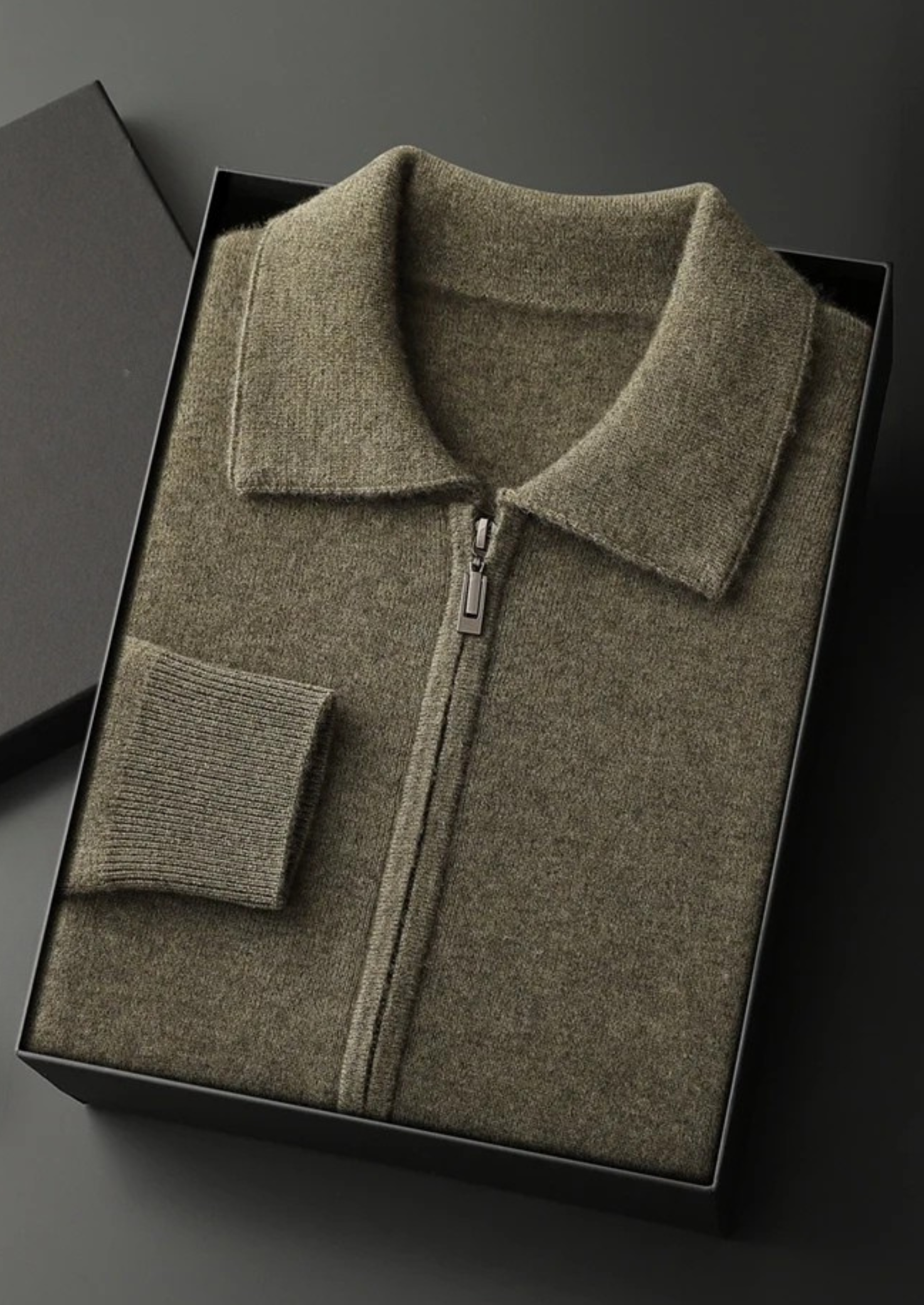 Cardigan Polo com Zíper em Cashmere Premium