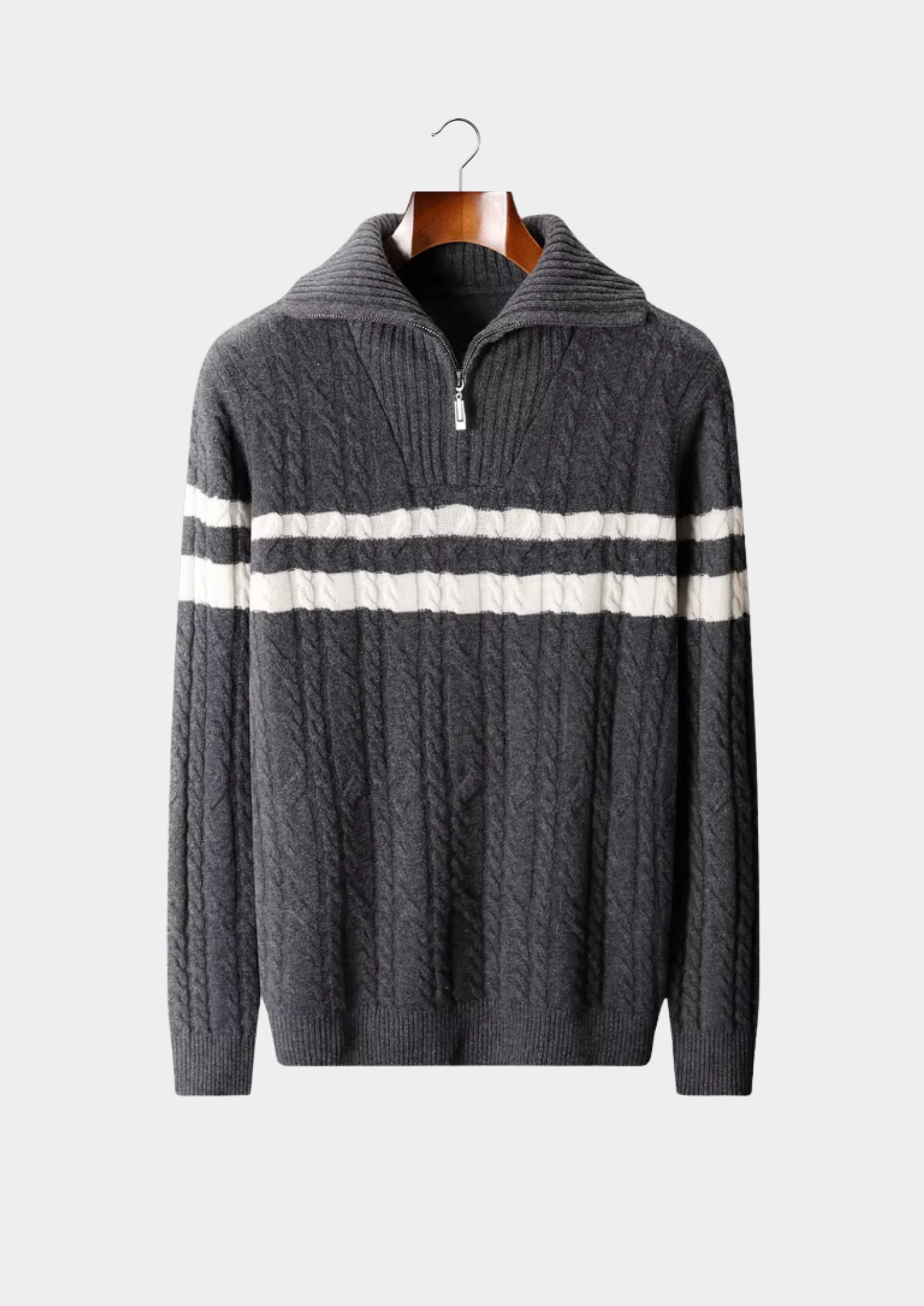 Suéter Meio Zíper Listrado em Lã Merino Extrafina