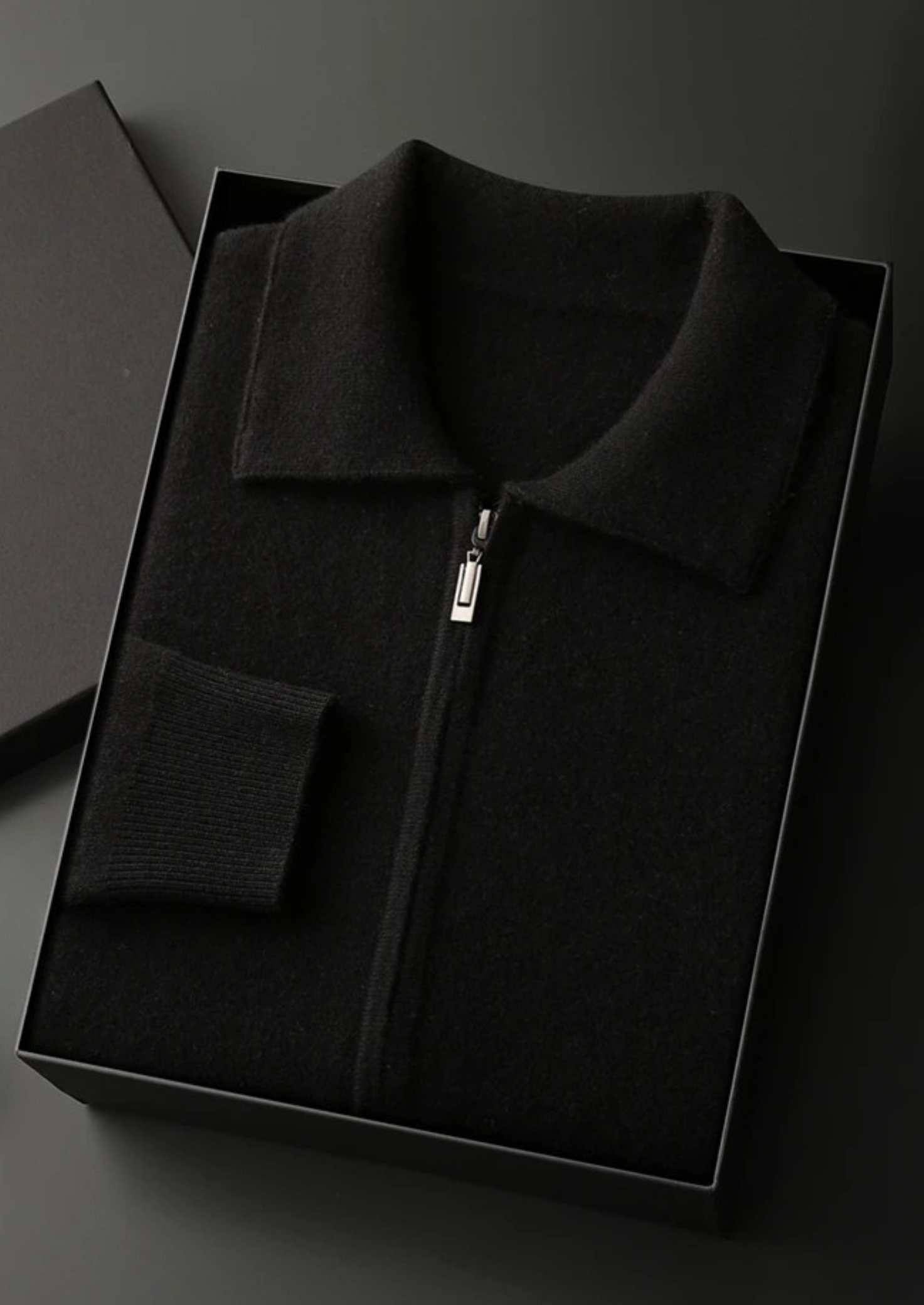 Cardigan Polo com Zíper em Cashmere Premium