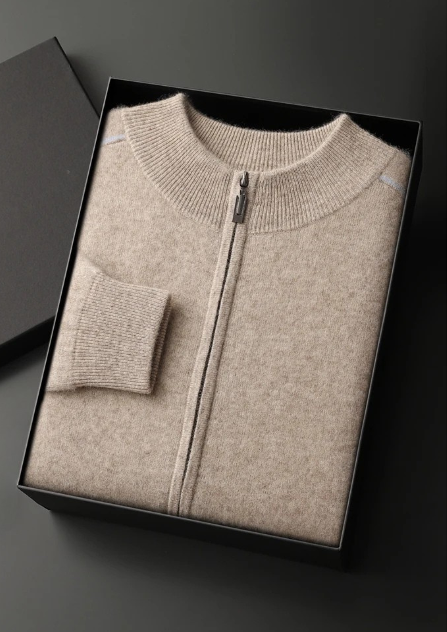 Cardigã Premium em Cashmere Bicolor com Zíper