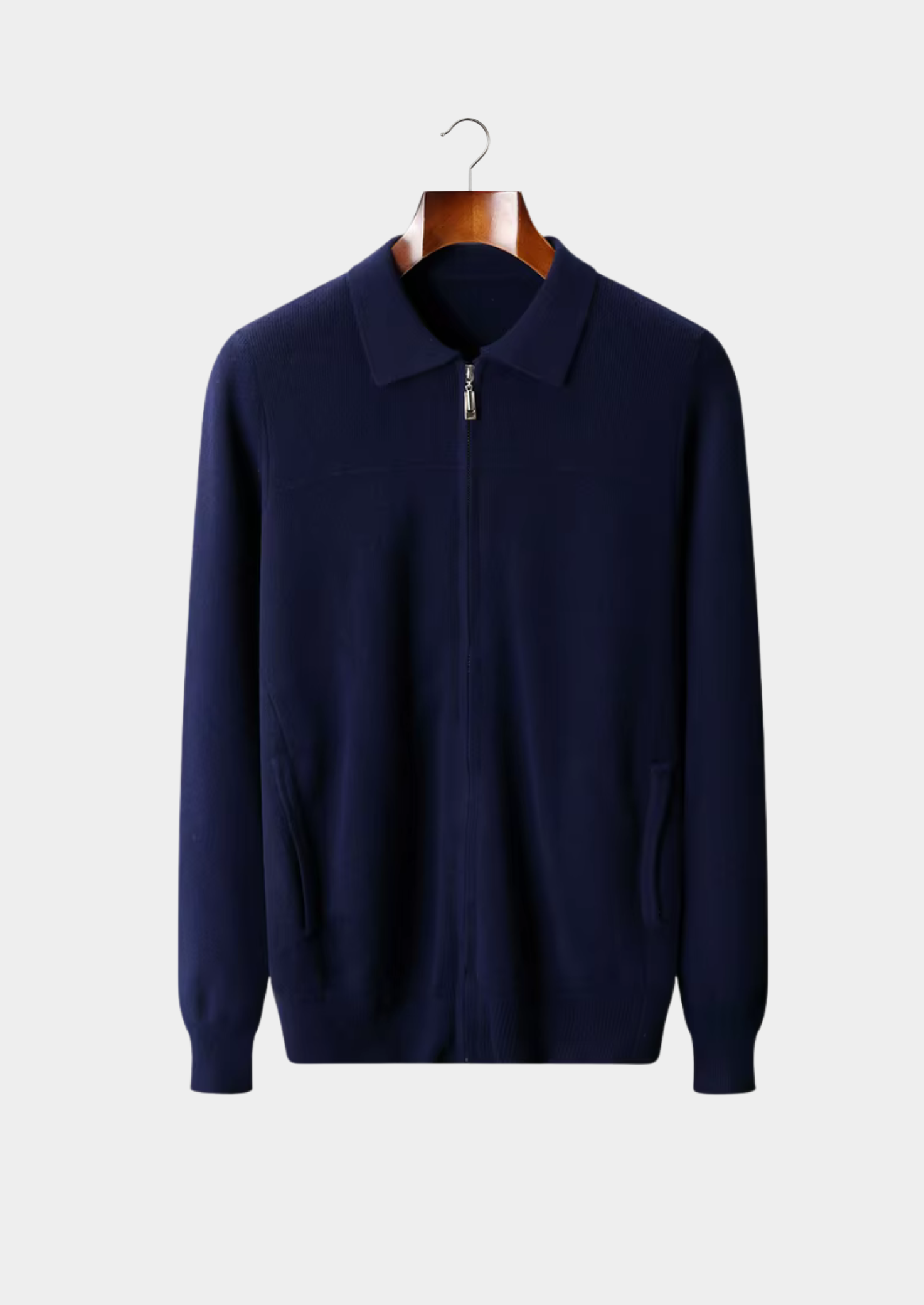 Cardigan Polo Canelado em Lã Merino Extrafina