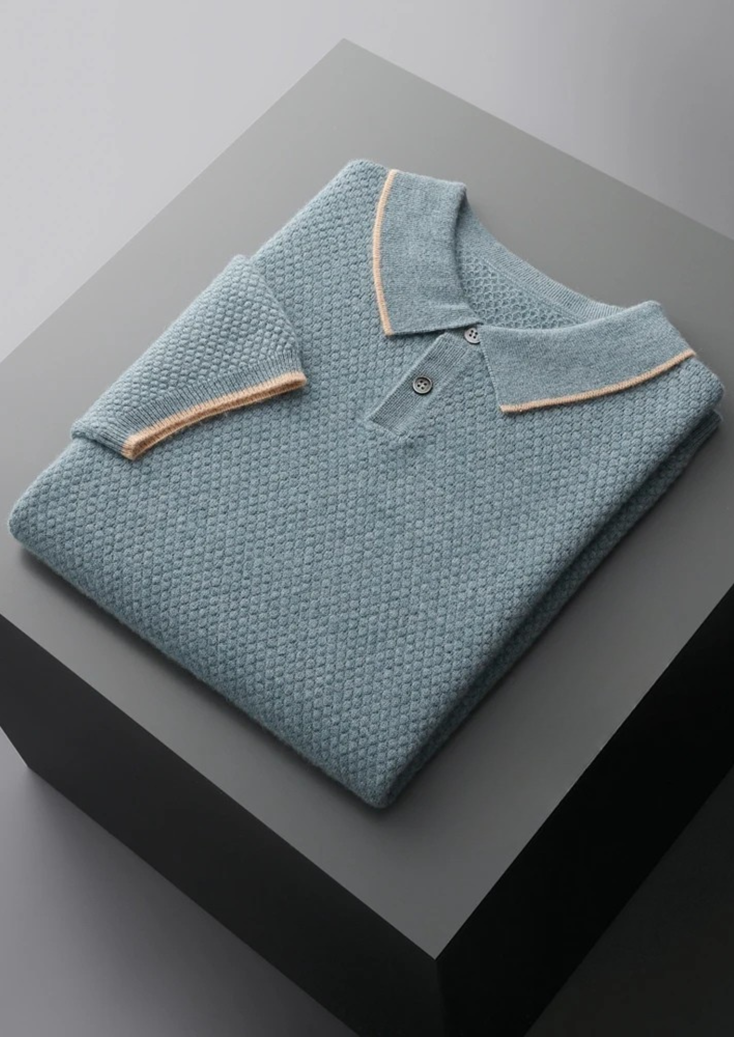 Polo Bicolor em Cashmere Premium Azul-Mar