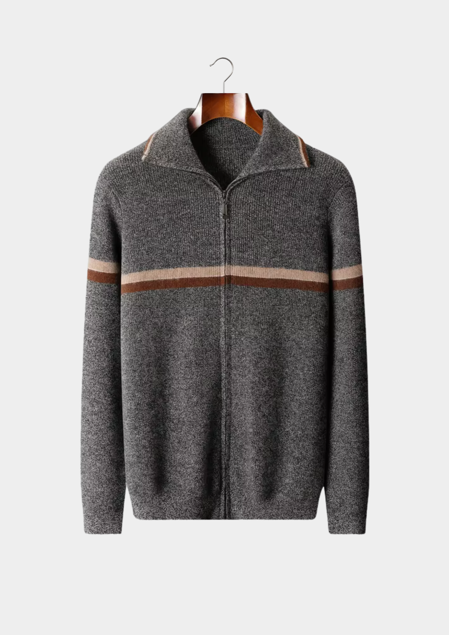Cardigan Cashmere Puro Listrado com Zíper