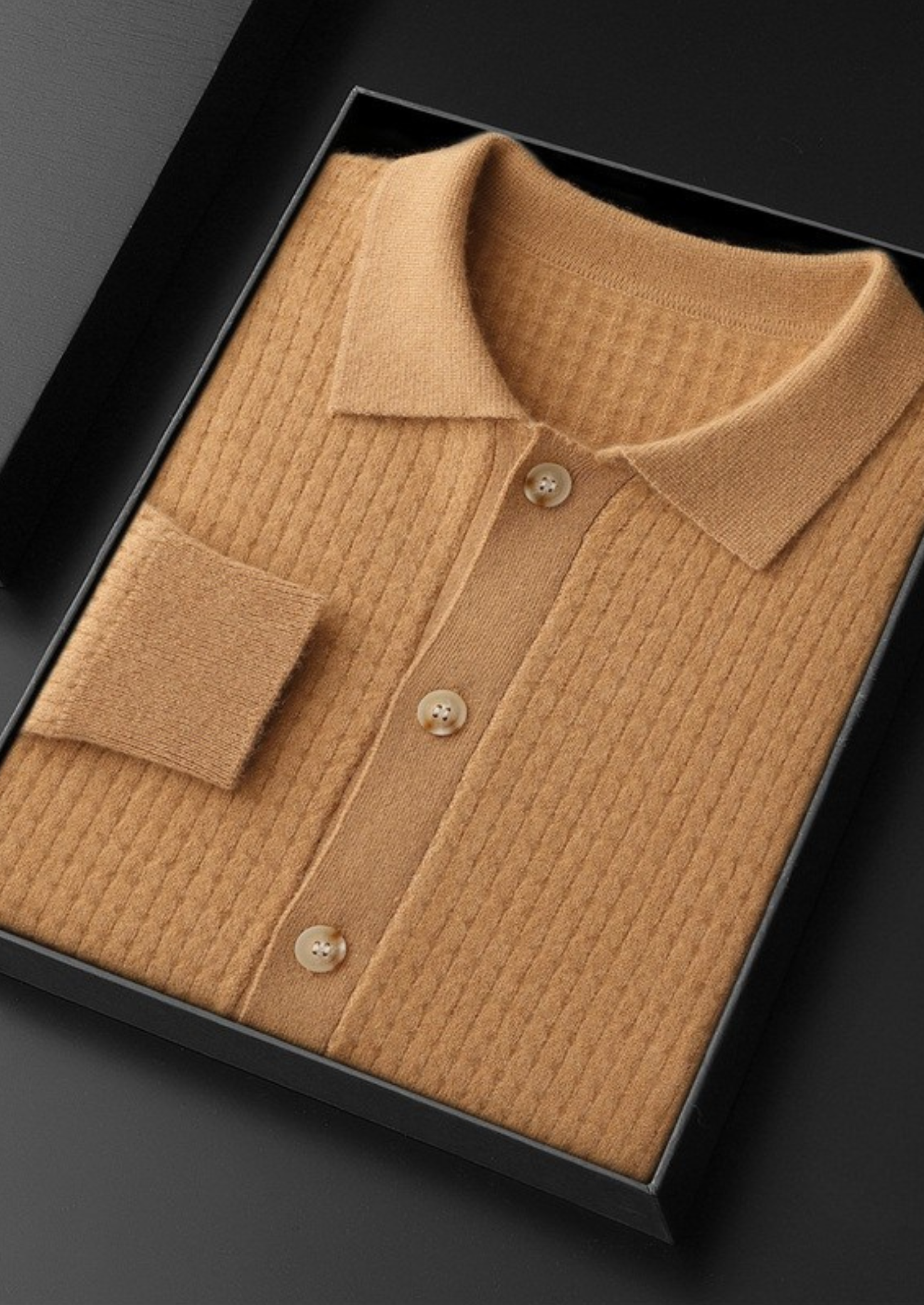 Cardigã Texturizado com Botões em Cashmere Puro Caramelo