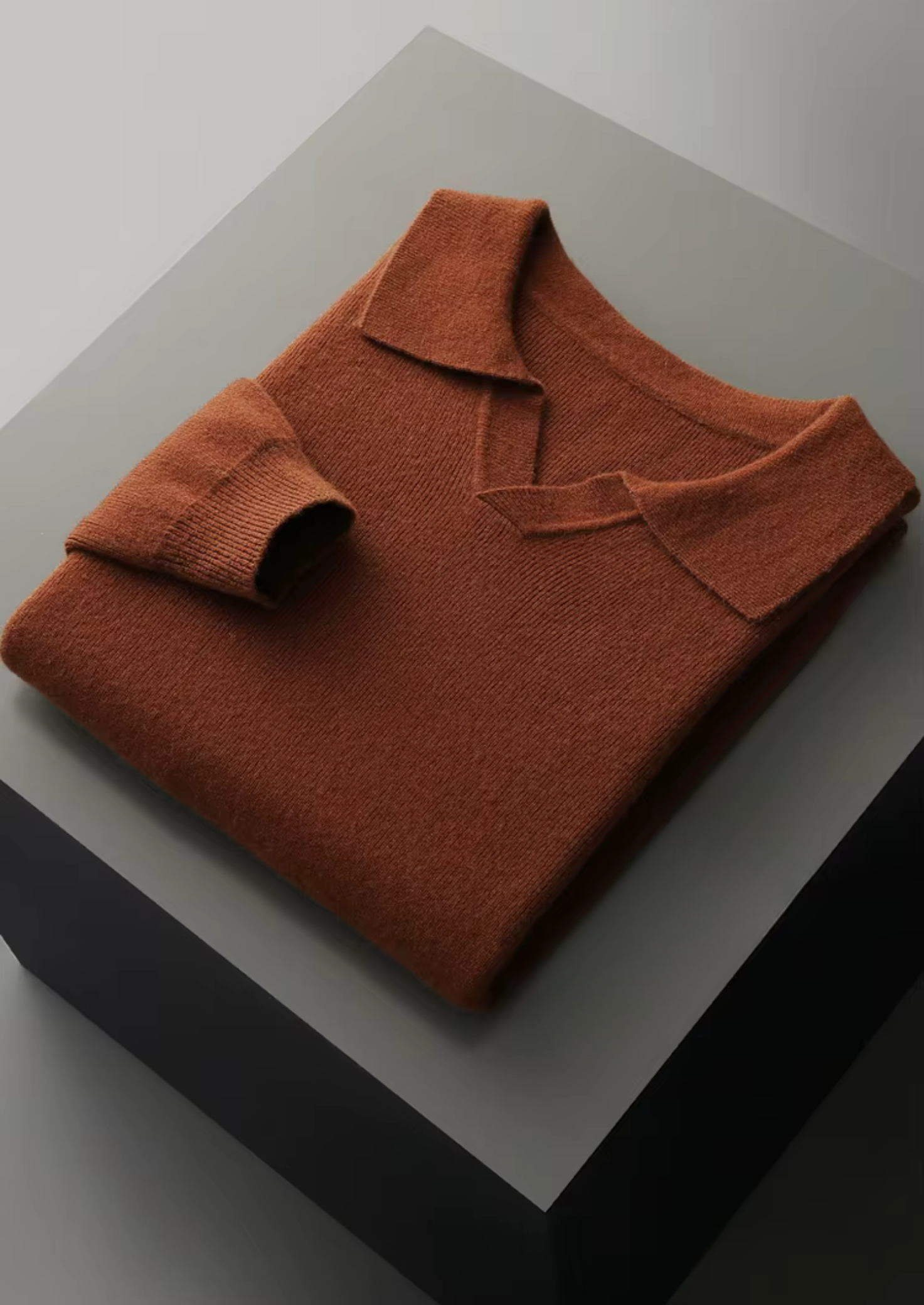 Polo Canelada Sem Botões em Lã Merino Extrafina Pura