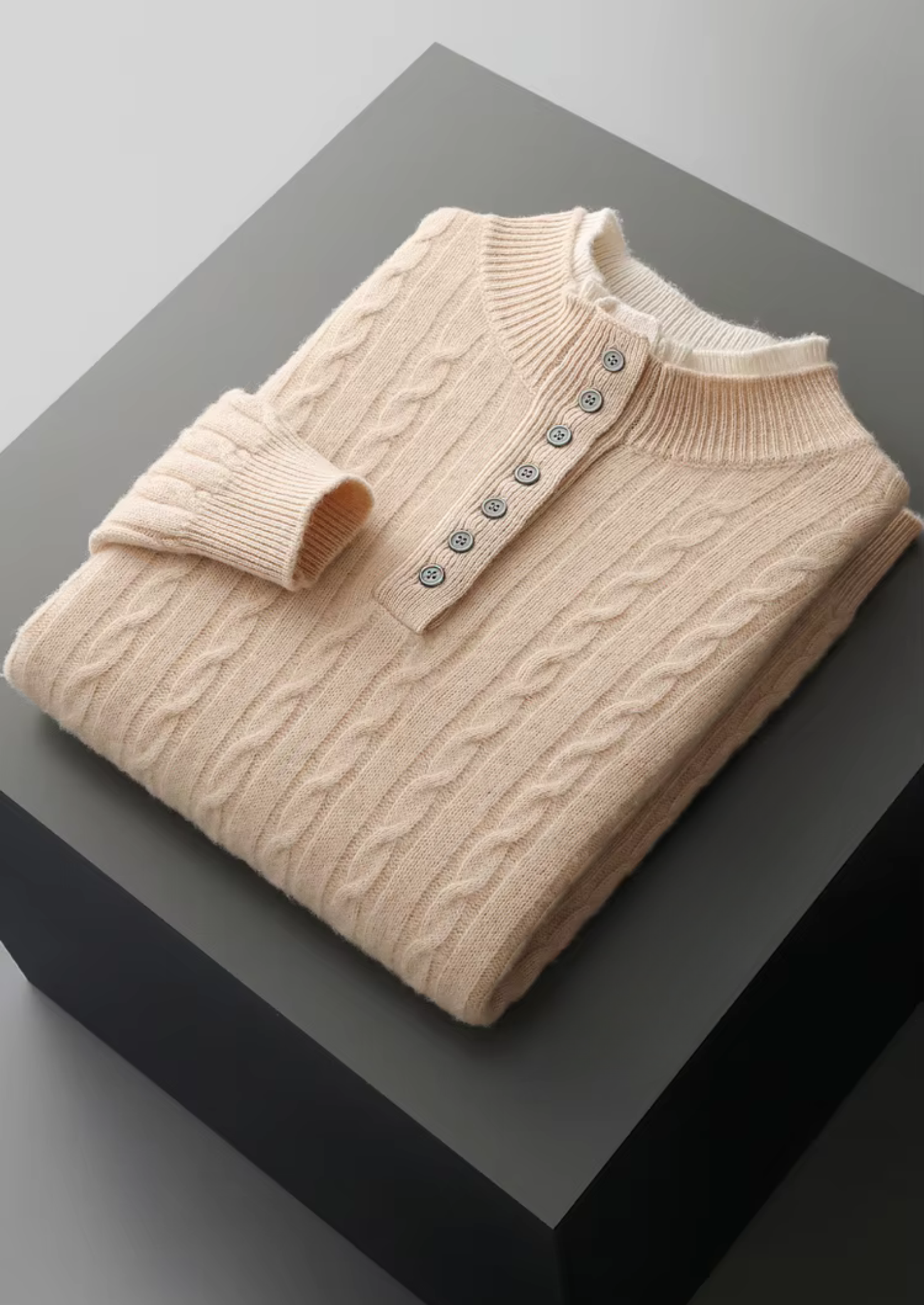 Suéter Henley Trançado em Lã Merino Extrafina