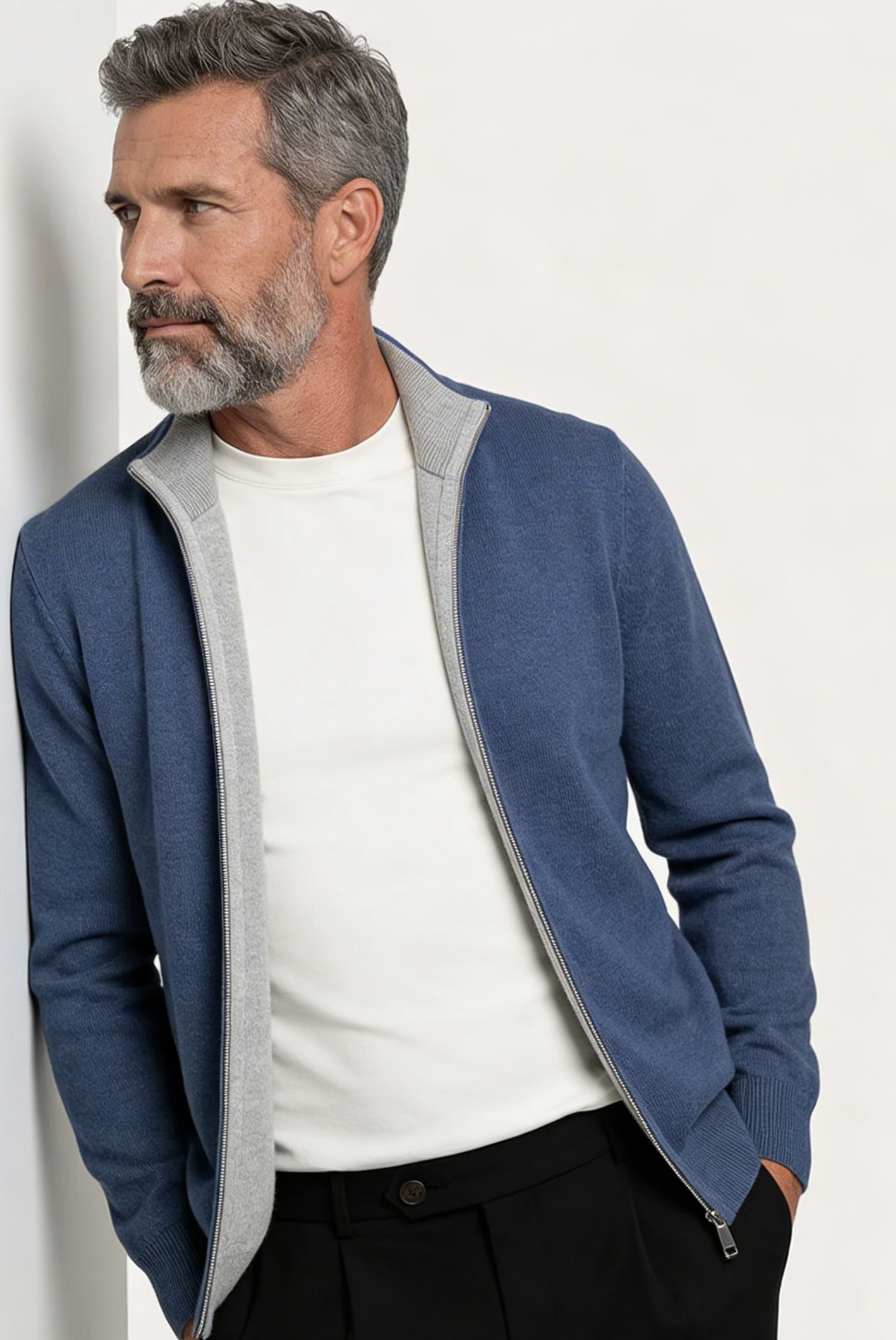 Cardigan de Cashmere Dupla Face Cinza Claro